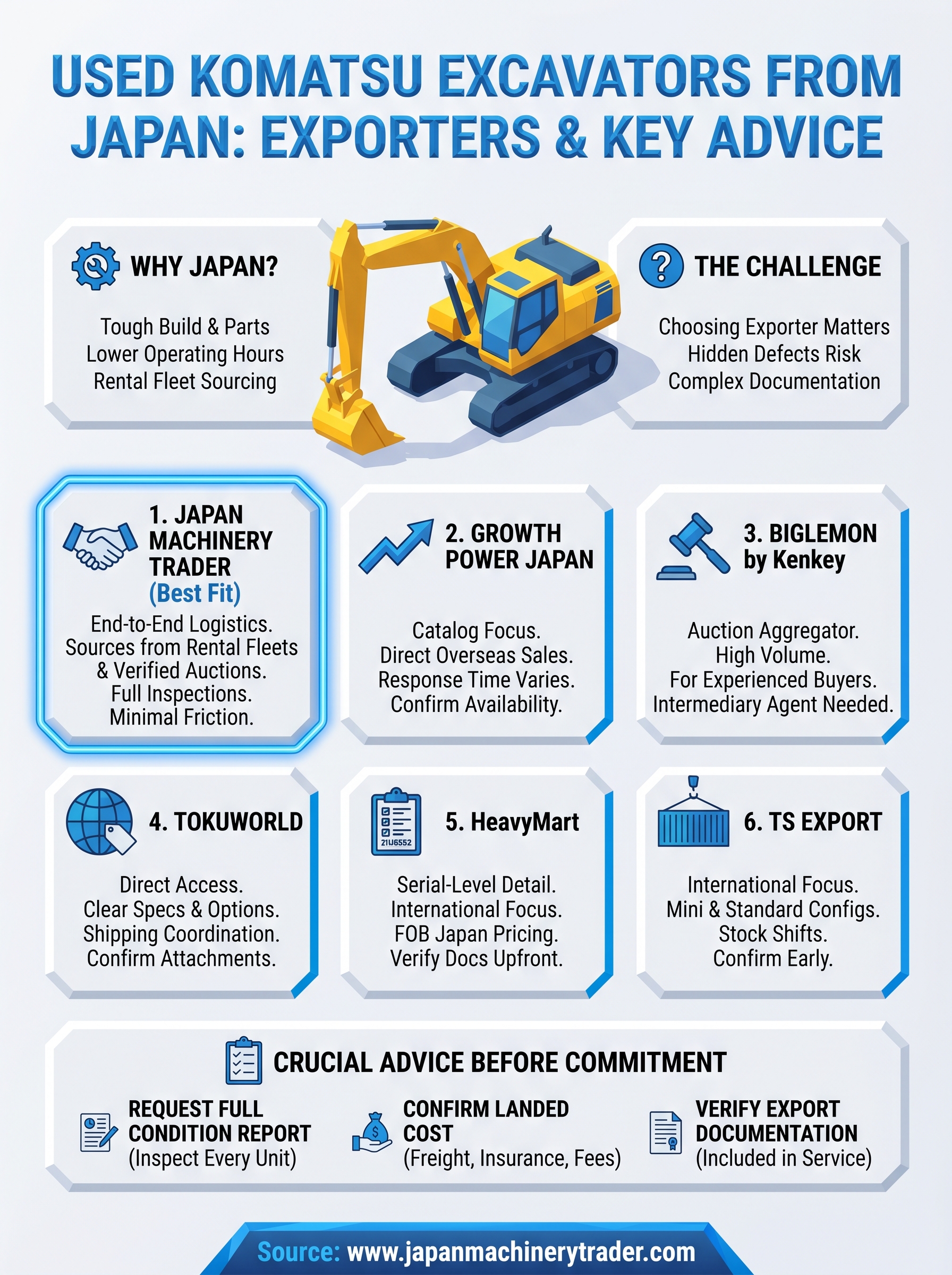 used komatsu excavators for sale infographic