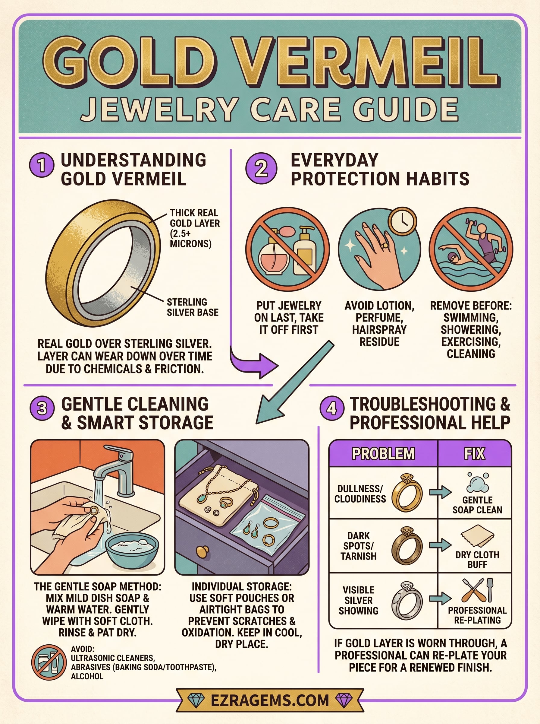 hoe gouden vermeil sieraden te verzorgen infographic