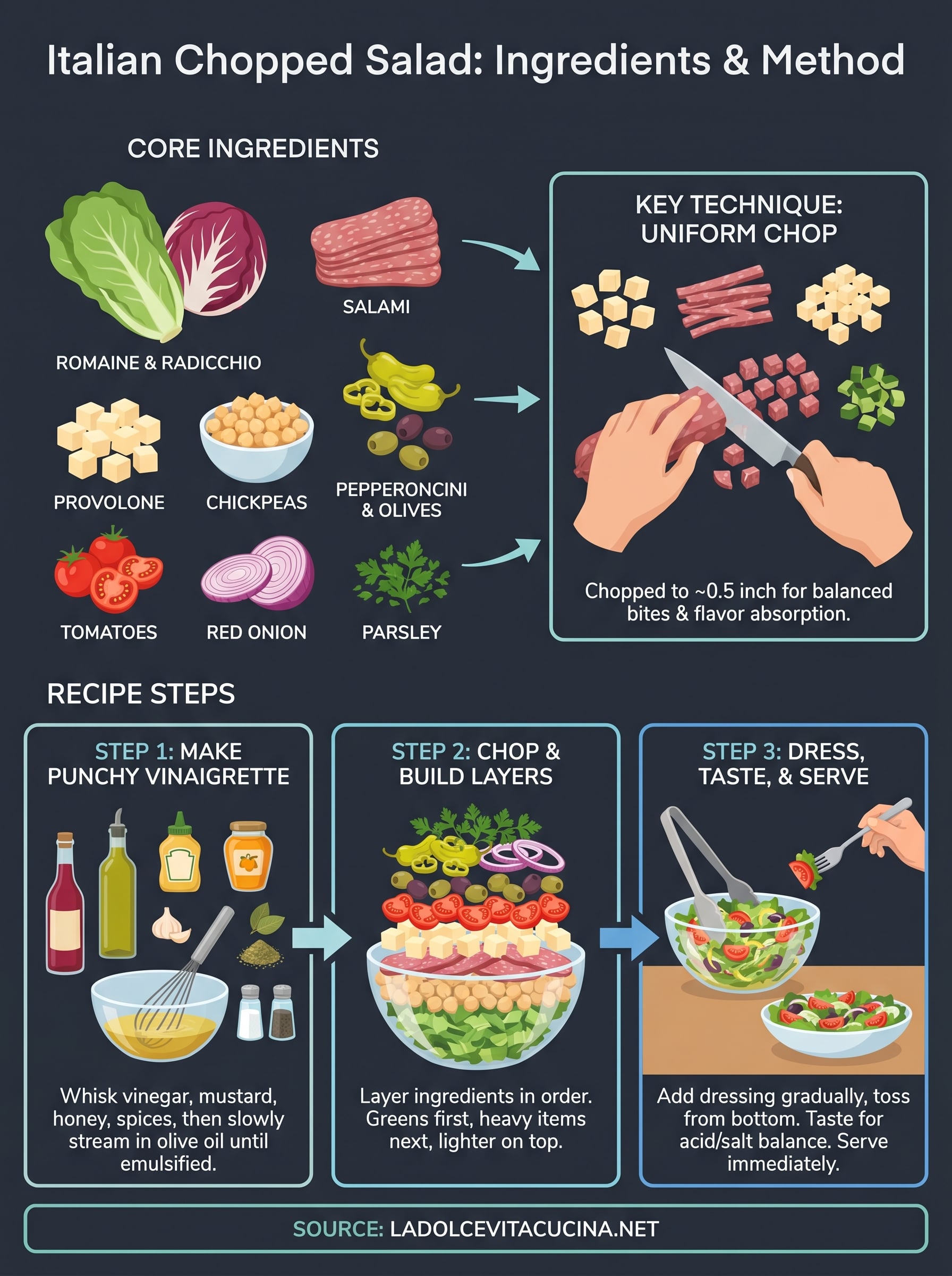 italian chopped salad recipe infographic