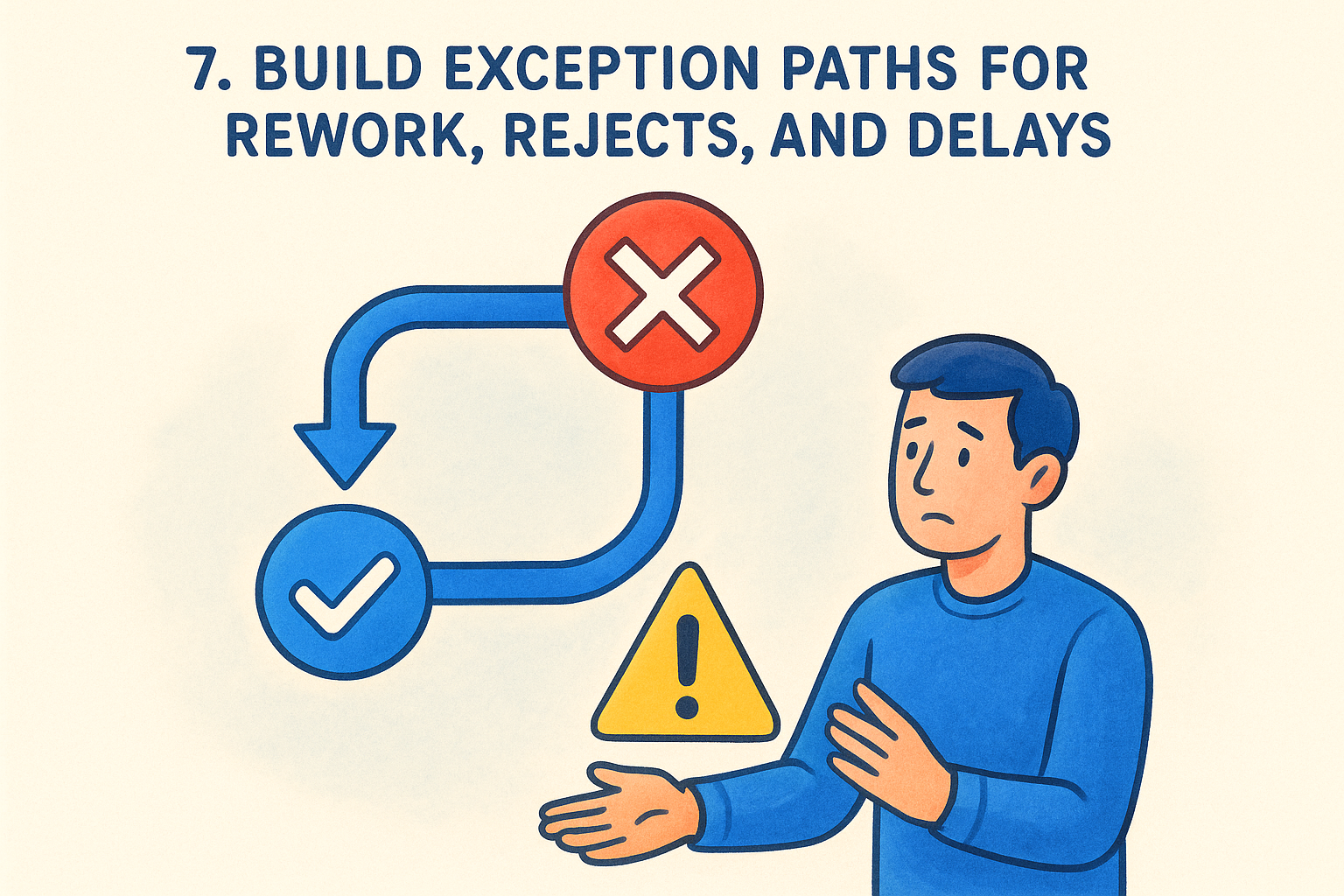 7. Build exception paths for rework, rejects, and delays