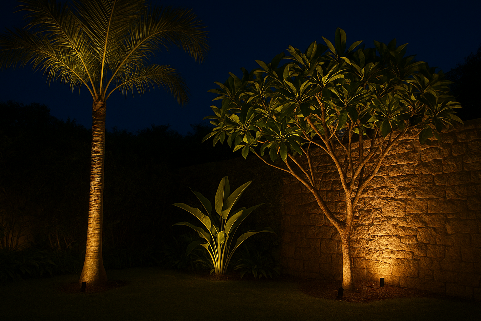 Which plants and surfaces look best with uplighting