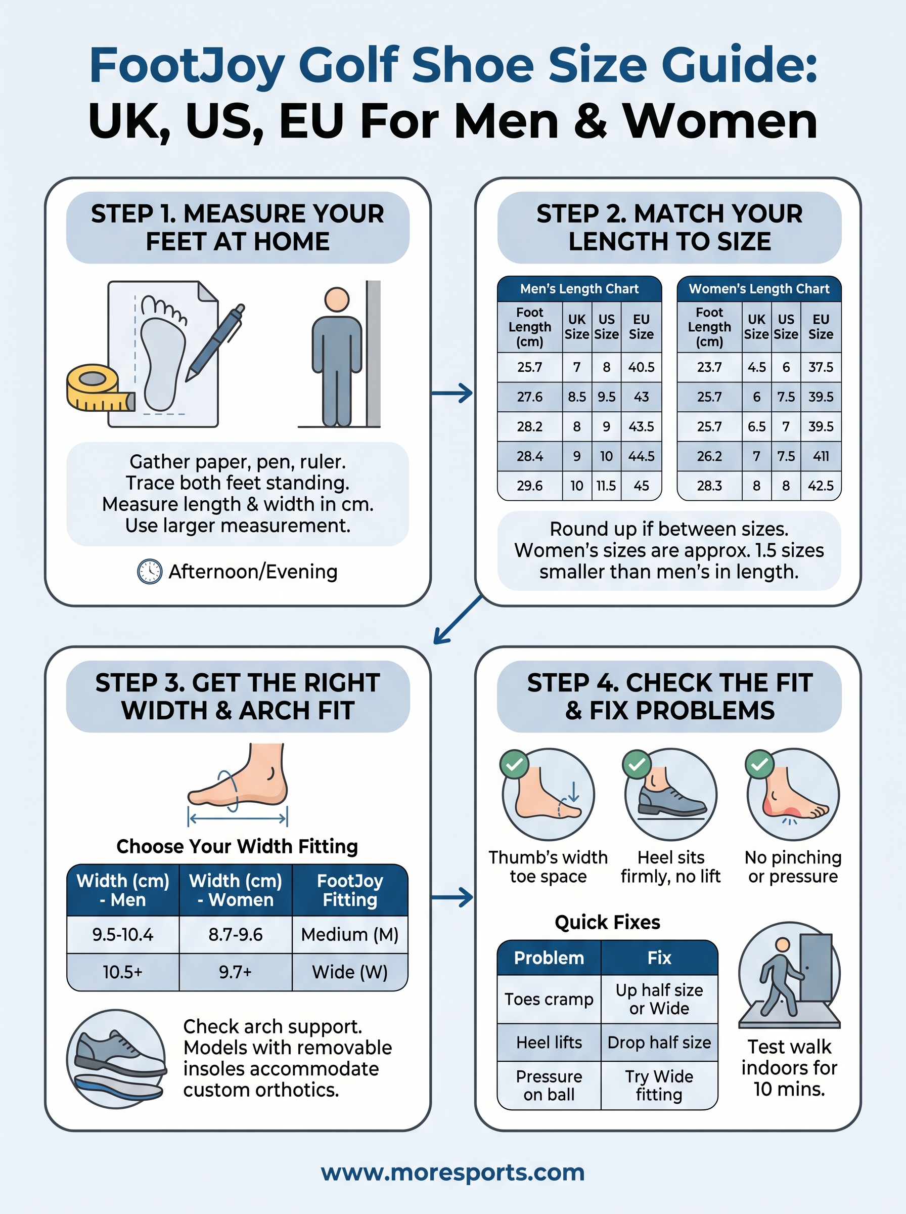 footjoy golf shoe size guide infographic