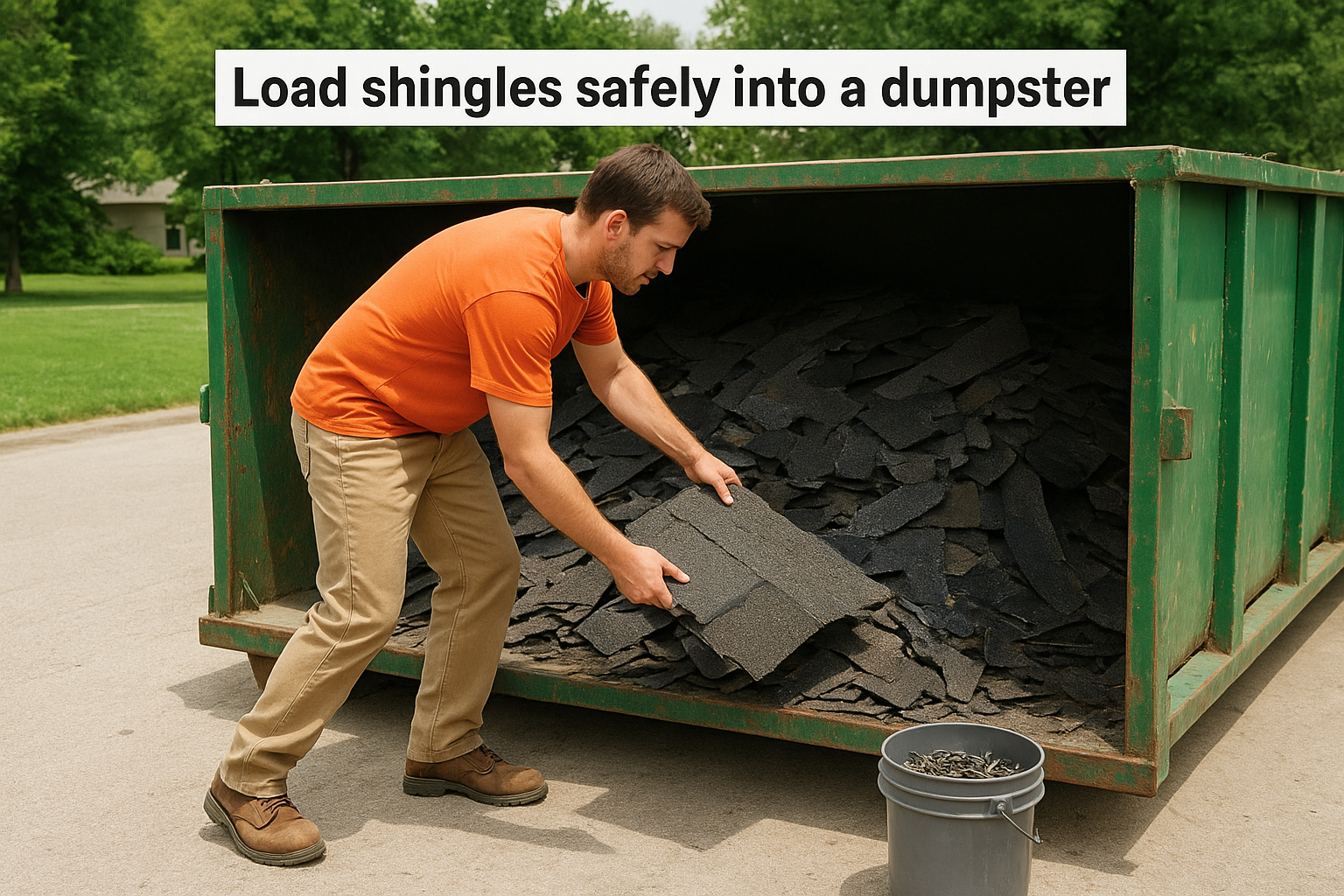 Load shingles safely into a dumpster
