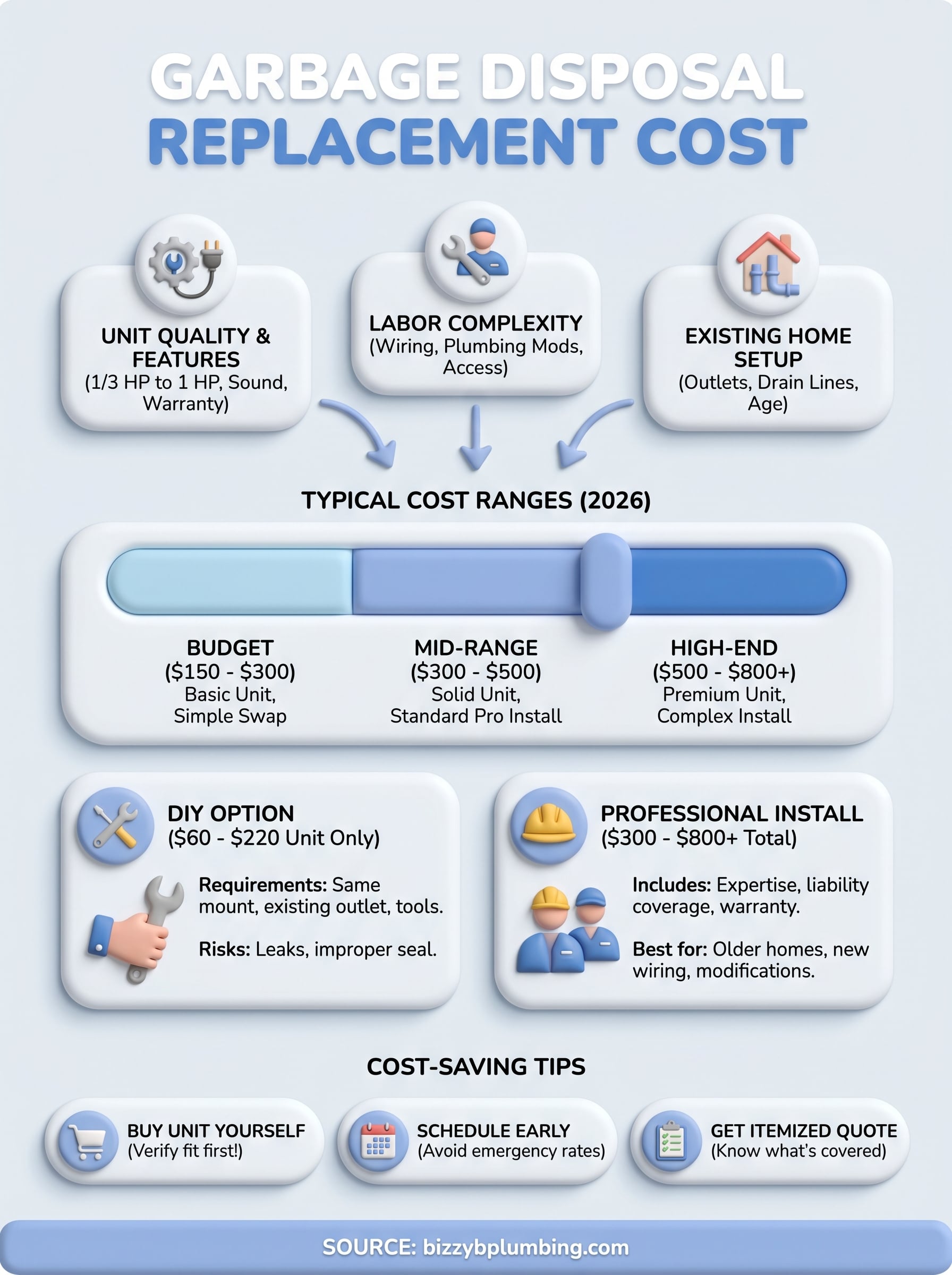 garbage disposal replacement cost infographic