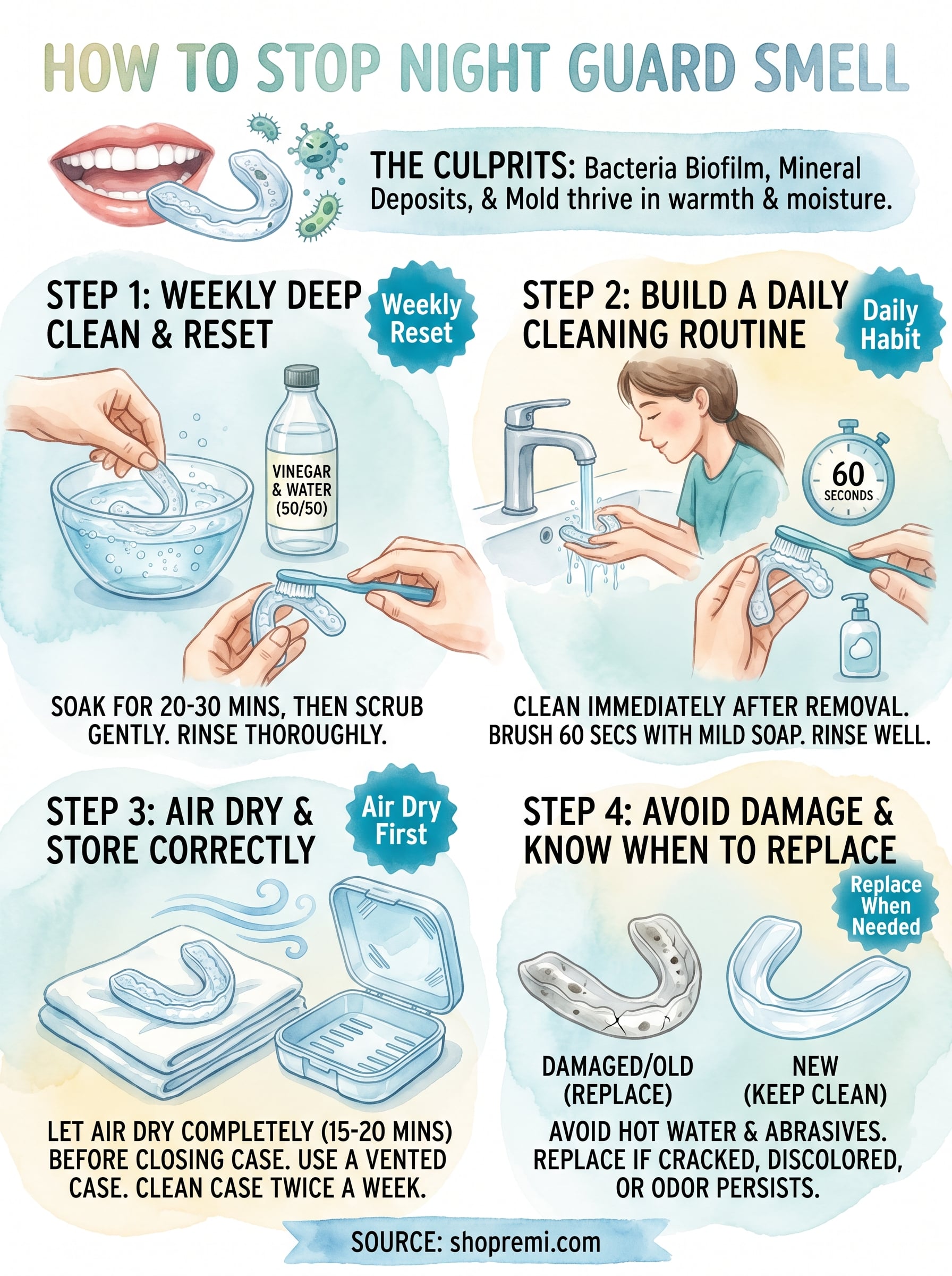how to stop night guard smell infographic