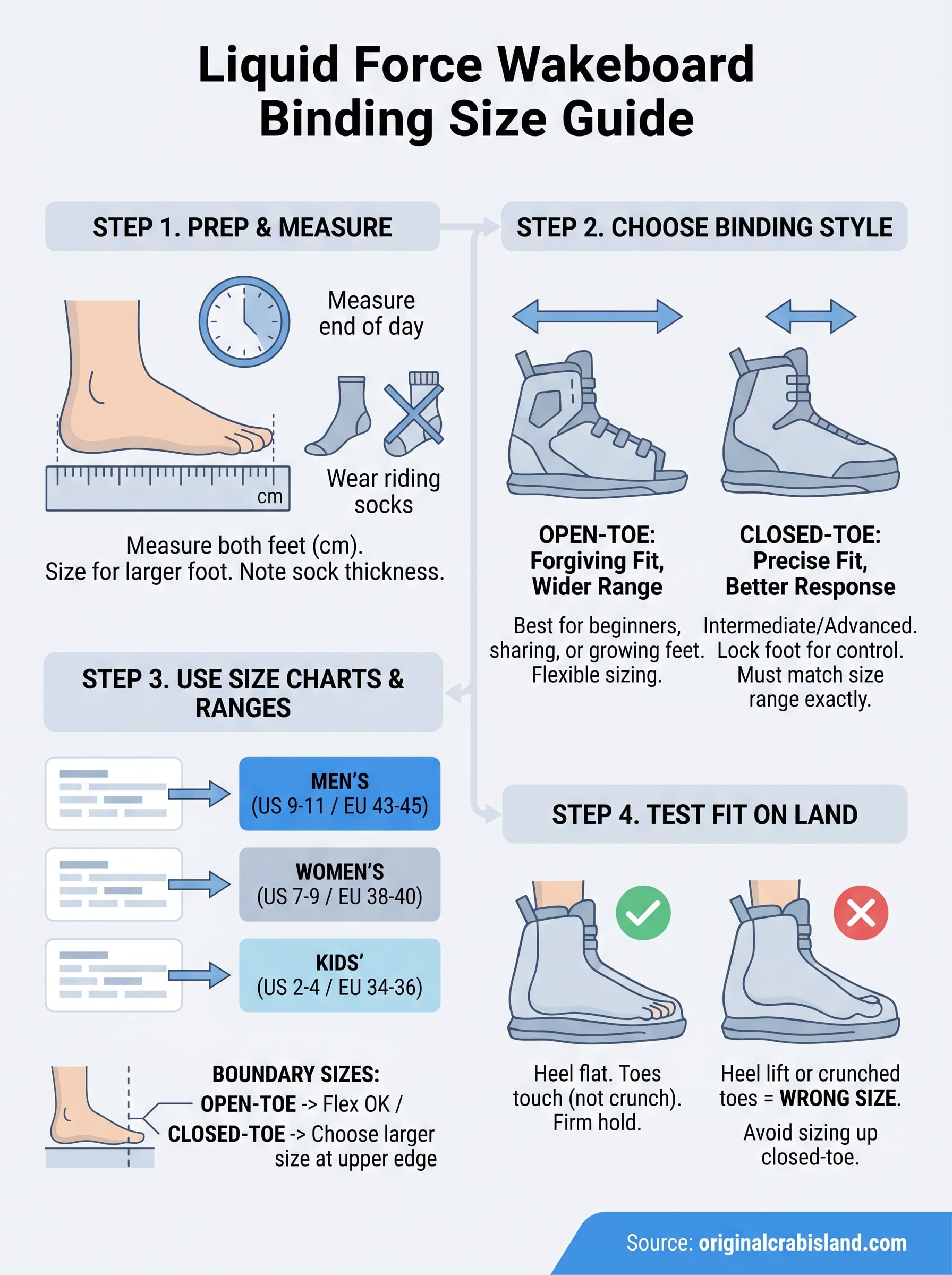 liquid force wakeboard binding size chart infographic