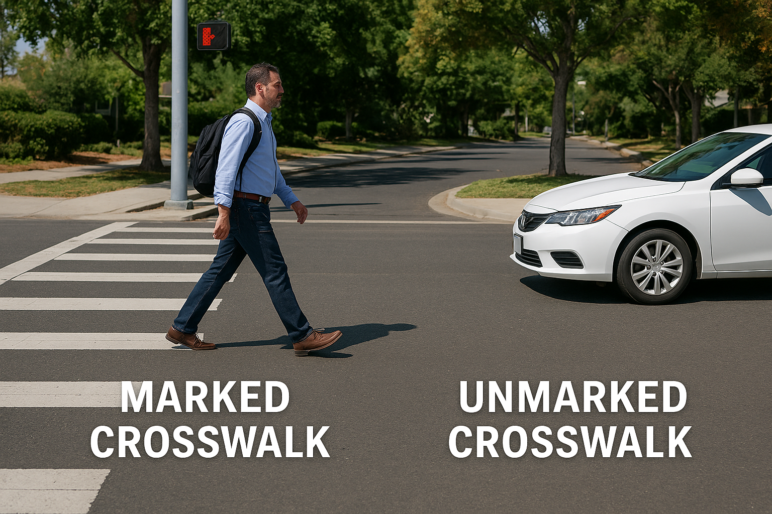 What counts as a marked versus unmarked crosswalk