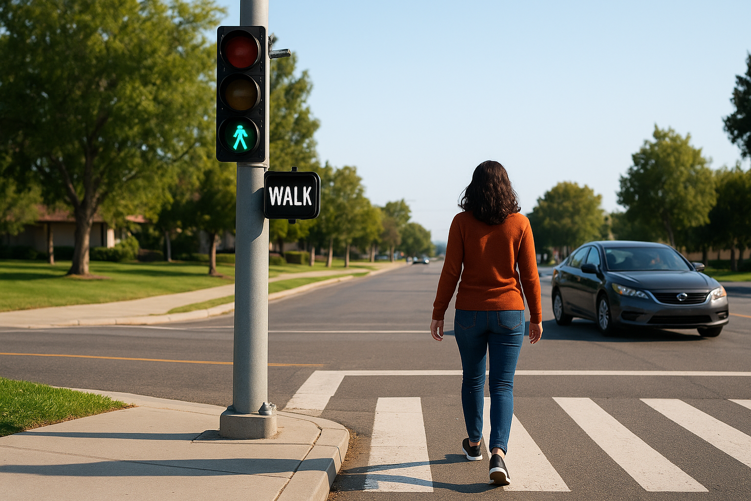 Crossing at a signalized intersection