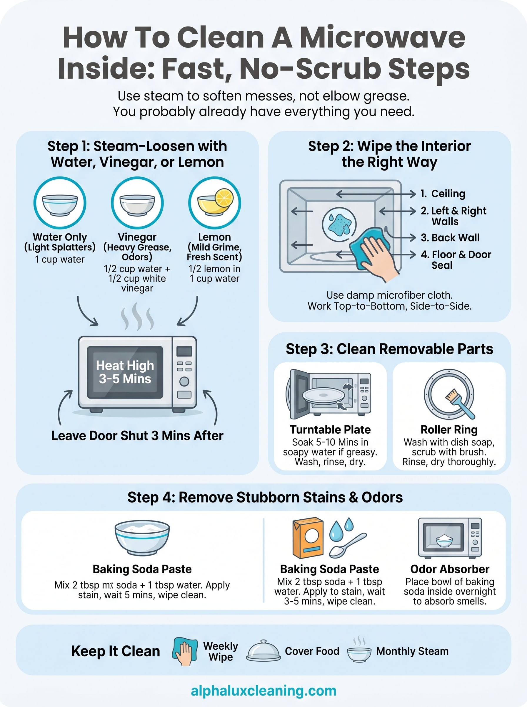 how to clean a microwave inside infographic
