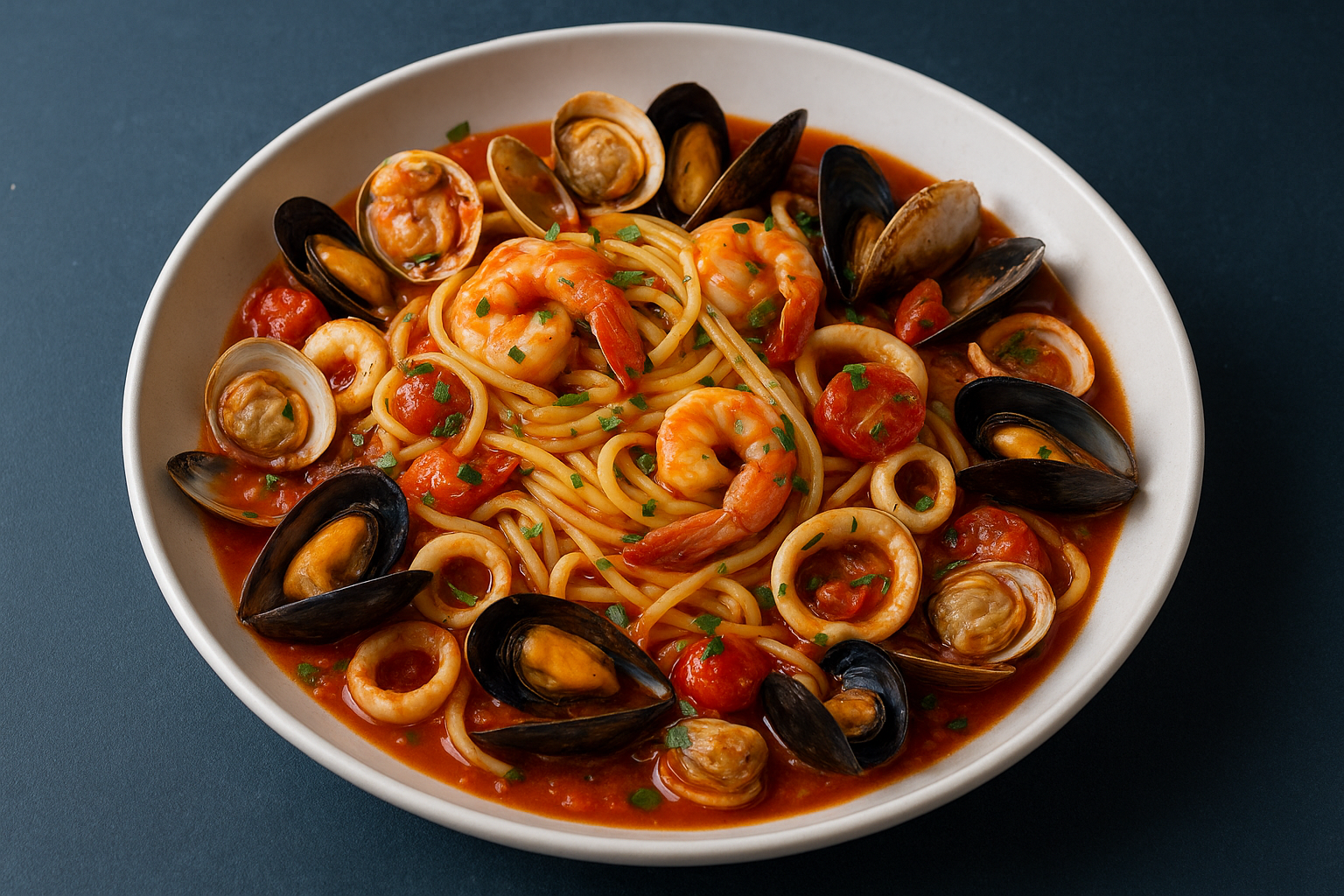 4. Spaghetti allo scoglio with mixed seafood