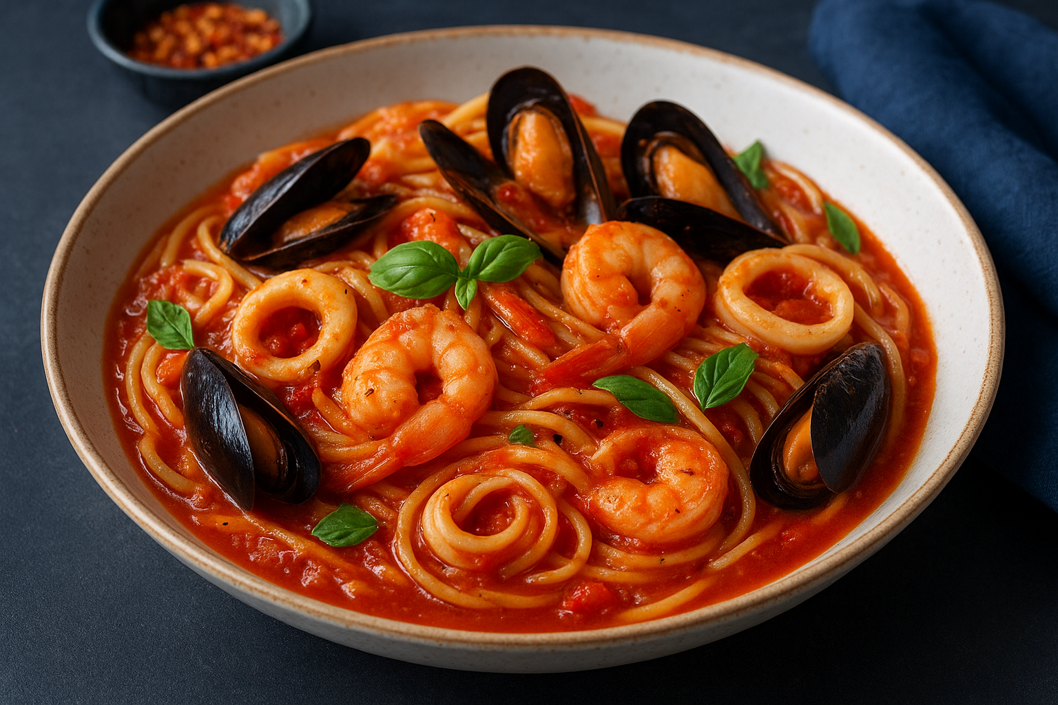 6. Seafood marinara with a bright tomato sauce
