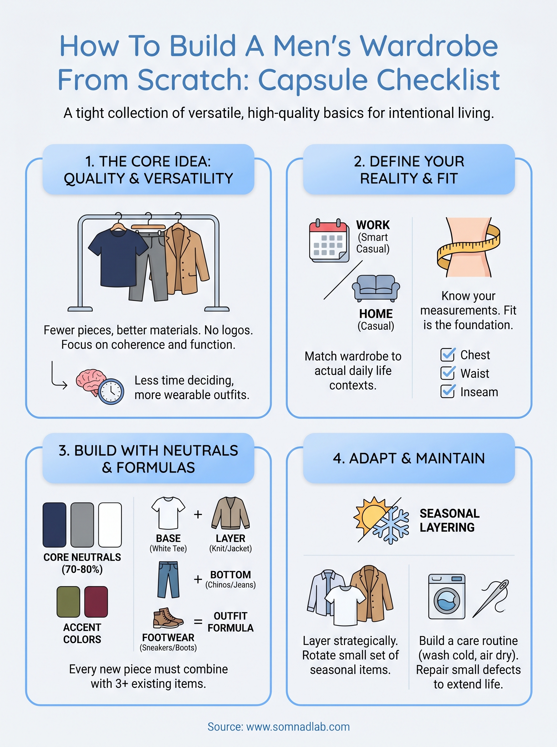 how to build a men's wardrobe infographic
