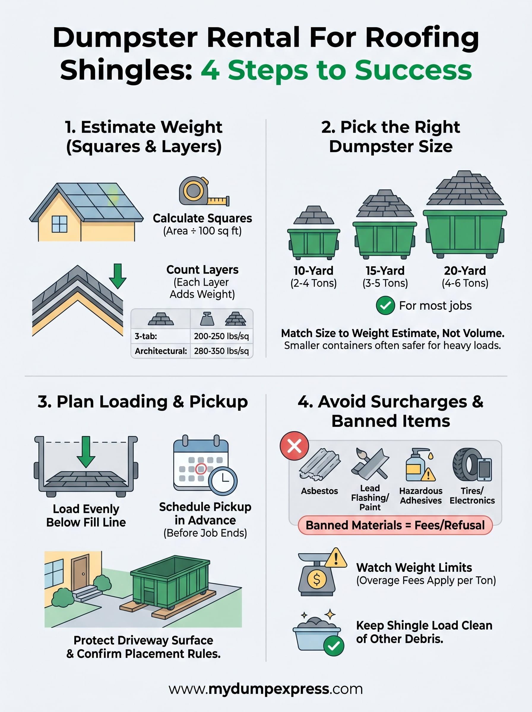dumpster rental for roofing shingles infographic