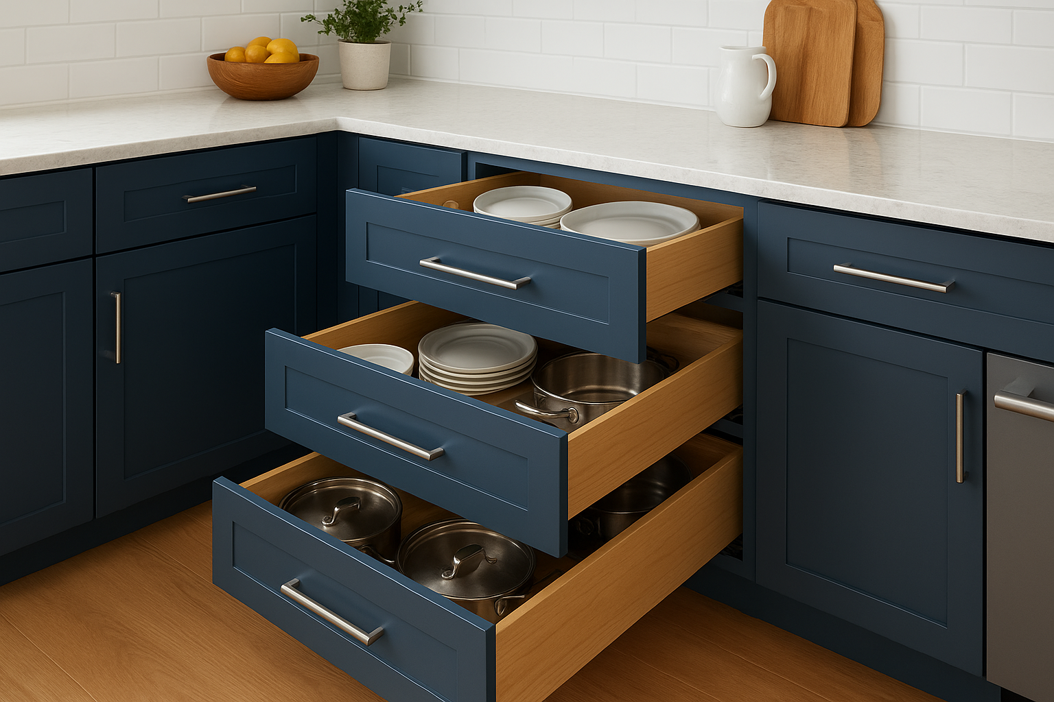 4. Swap doors for deep drawers in base cabinets