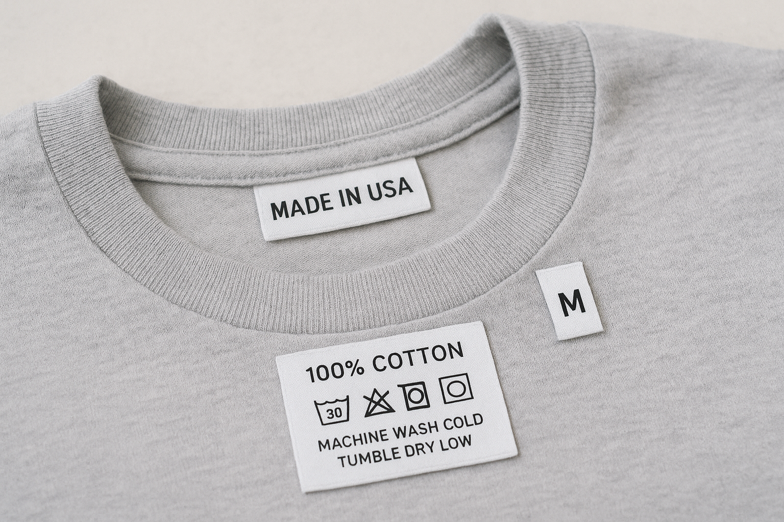Care, size, and compliance labels