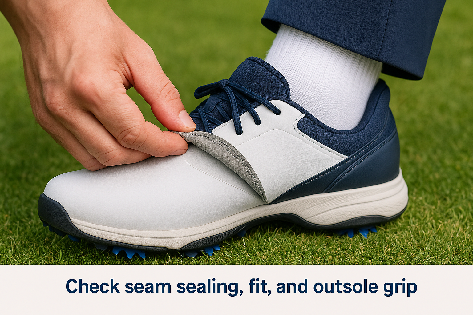 Check seam sealing, fit, and outsole grip