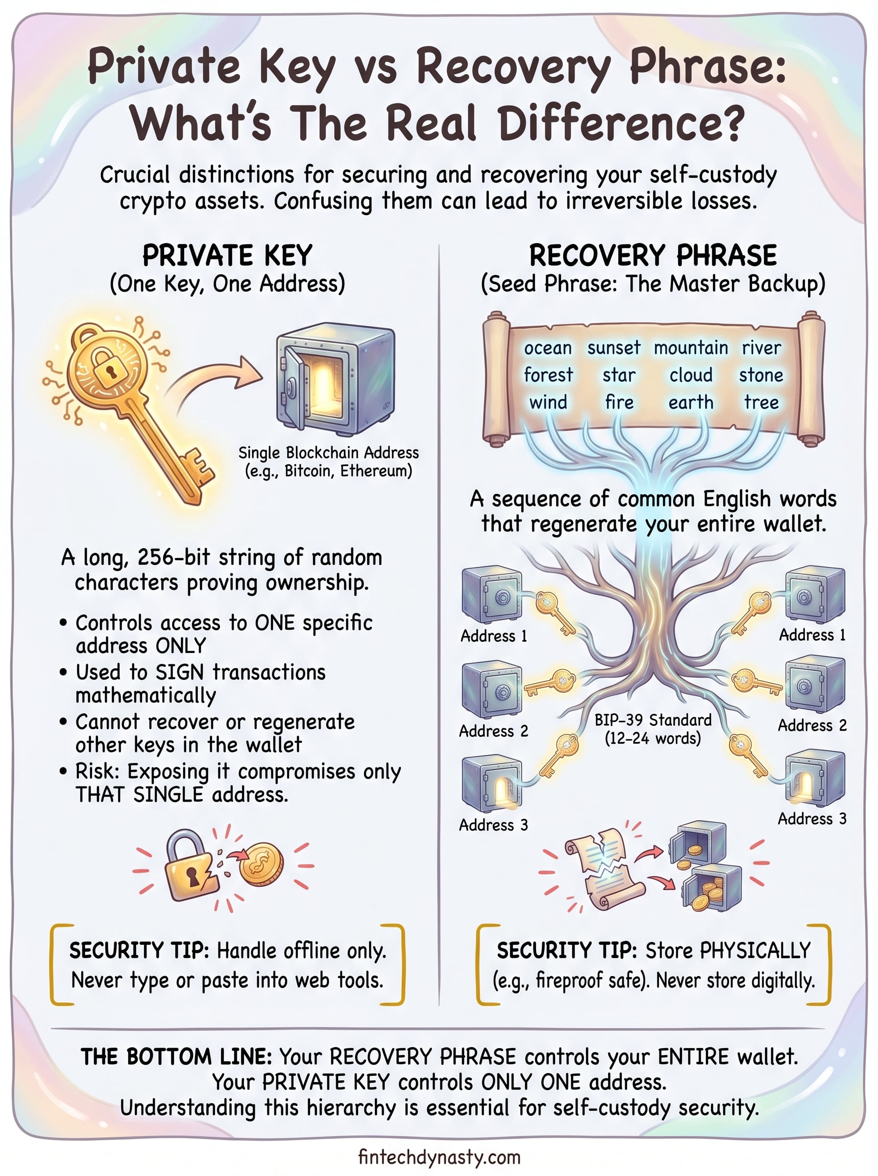 private key vs recovery phrase infographic