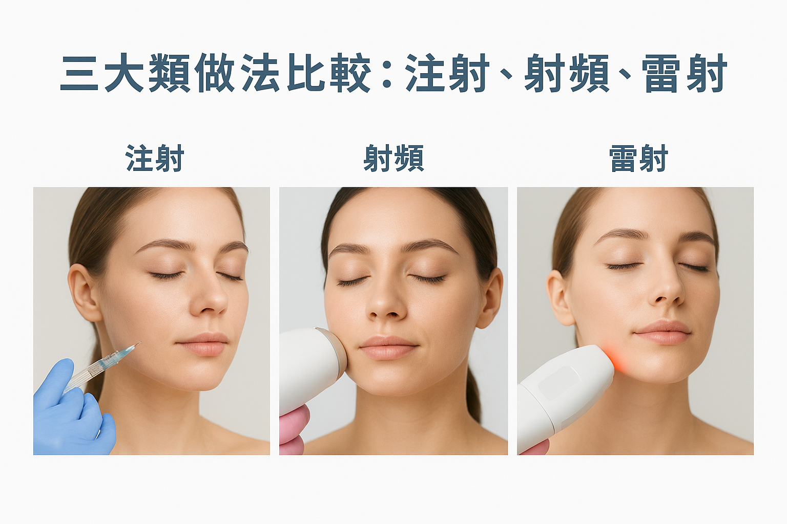 三大類做法比較：注射、射頻、雷射