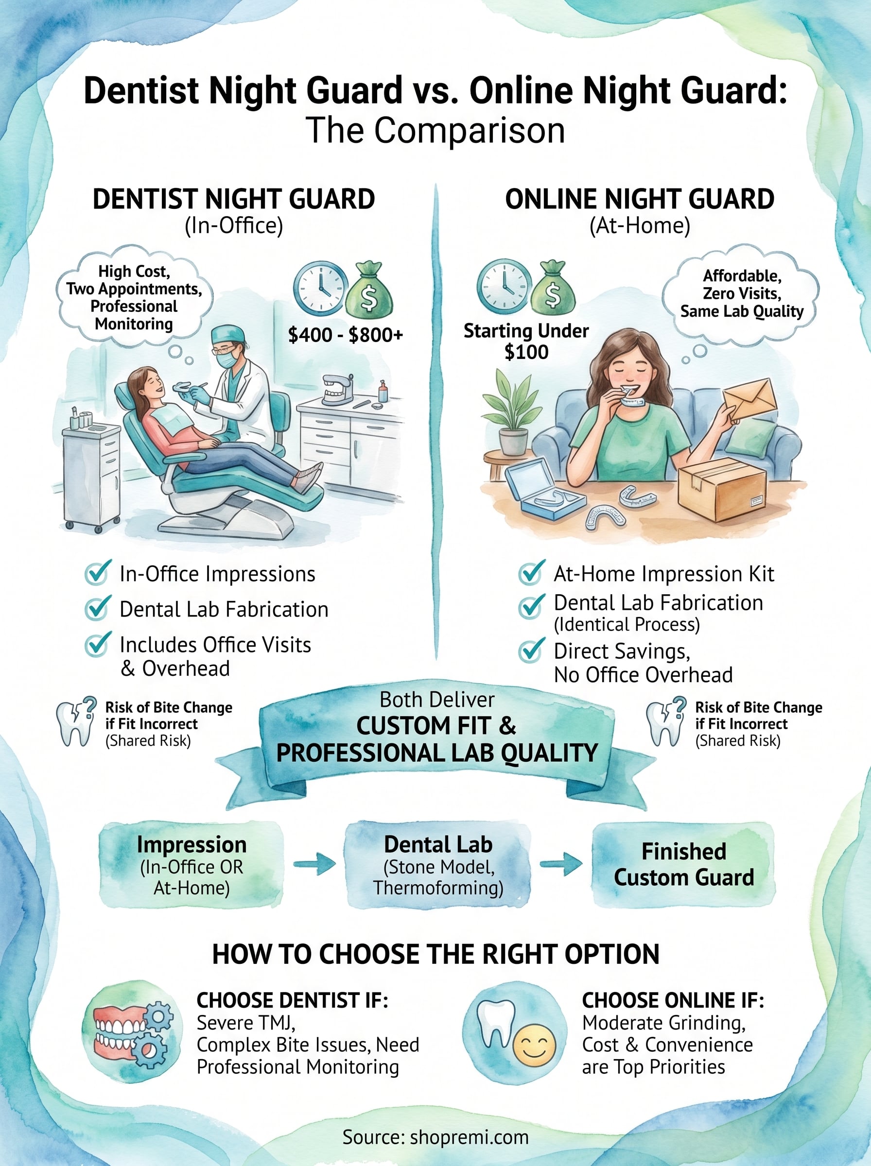 dentist night guard vs online night guard infographic