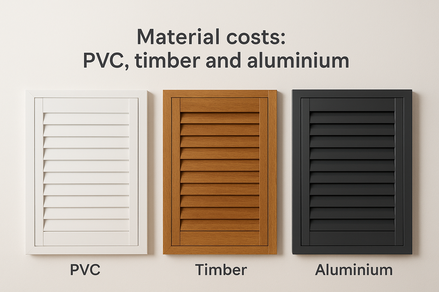 Material costs: PVC, timber and aluminium