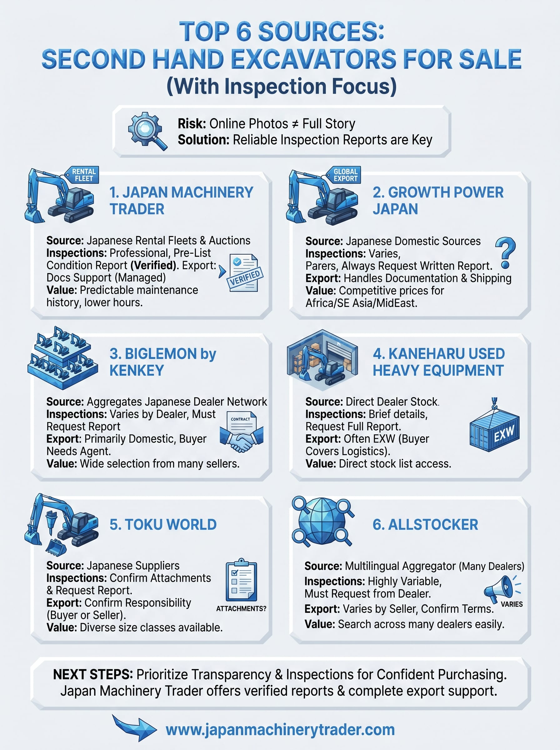 second hand excavators for sale infographic