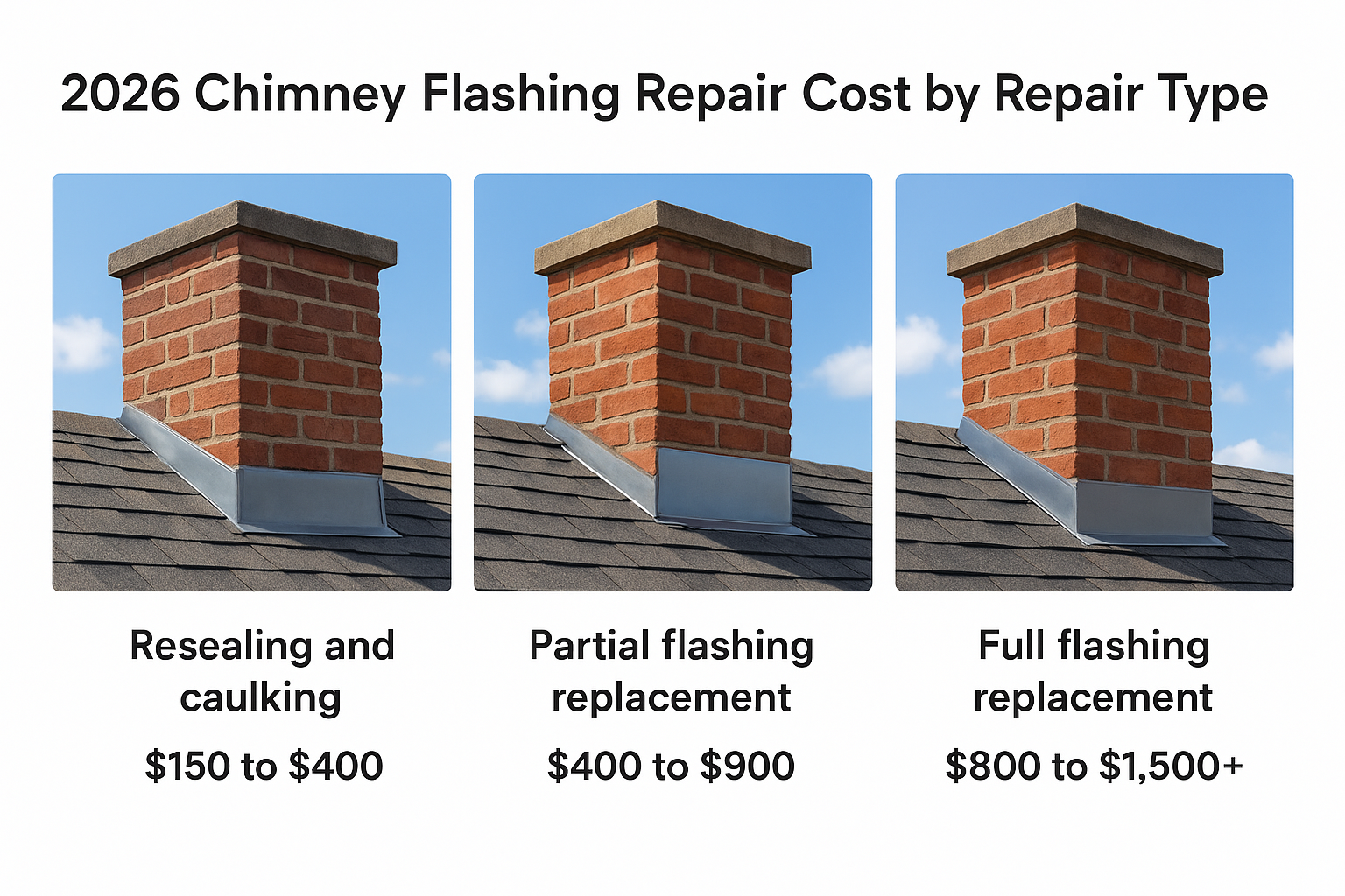 2026 chimney flashing repair cost by repair type