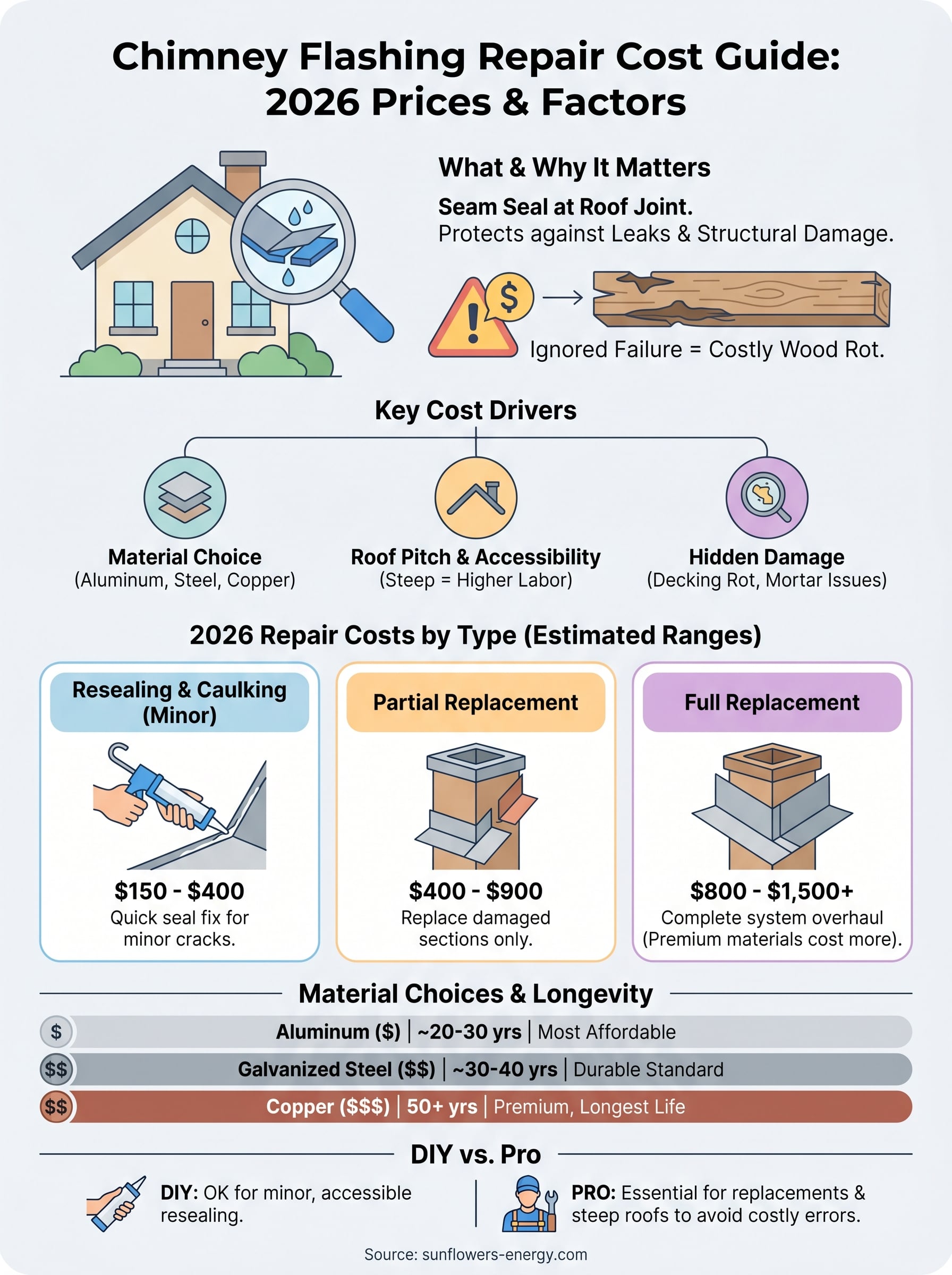 chimney flashing repair cost infographic