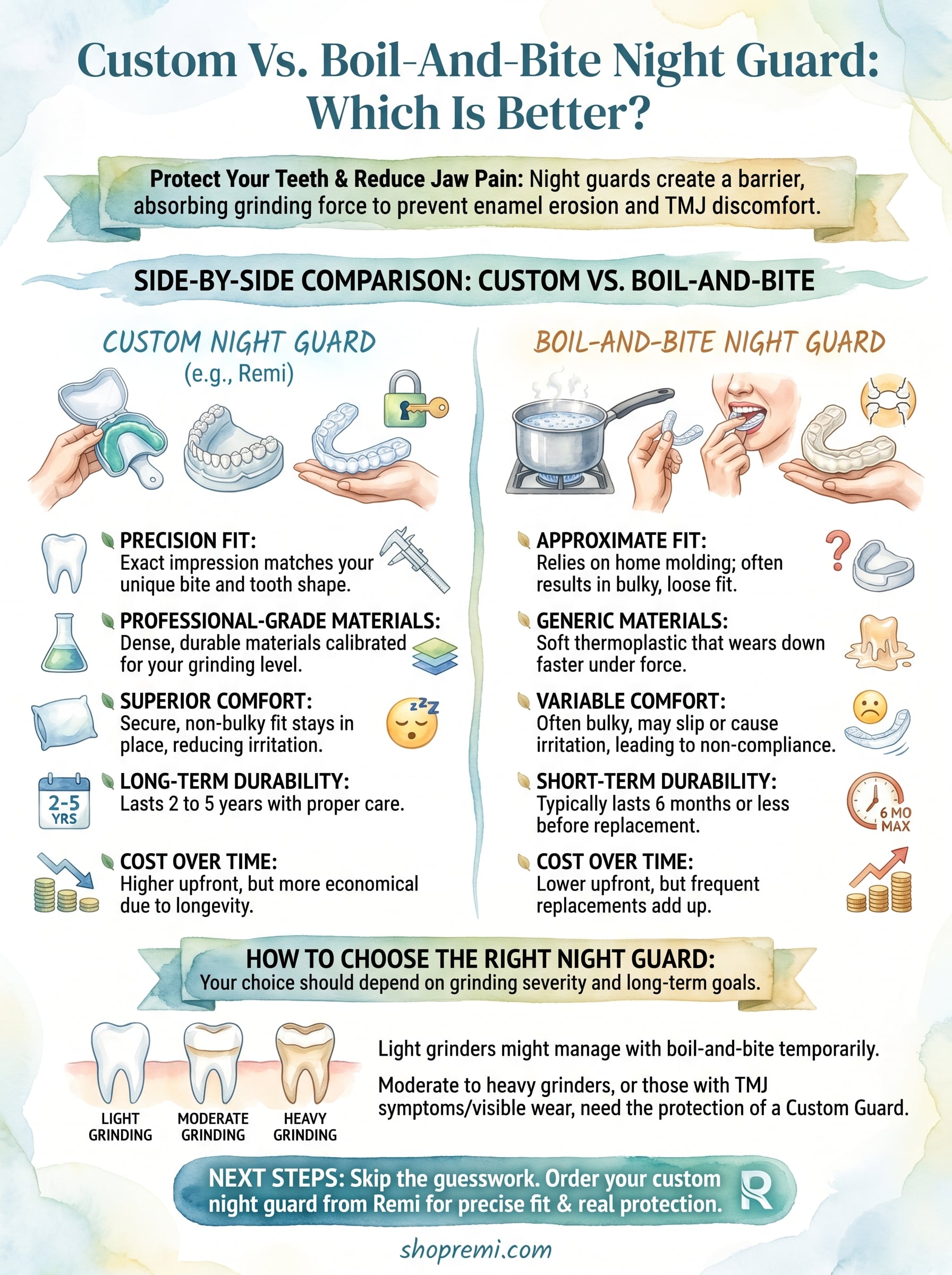 custom vs boil and bite night guard infographic