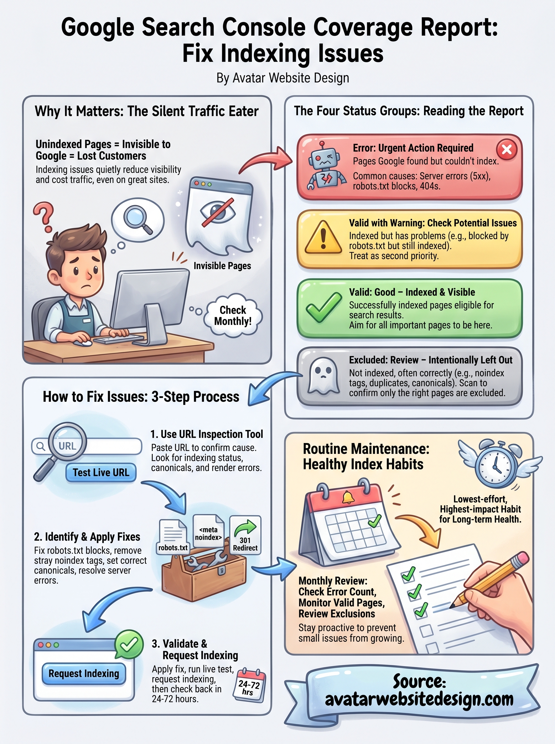 google search console coverage report infographic