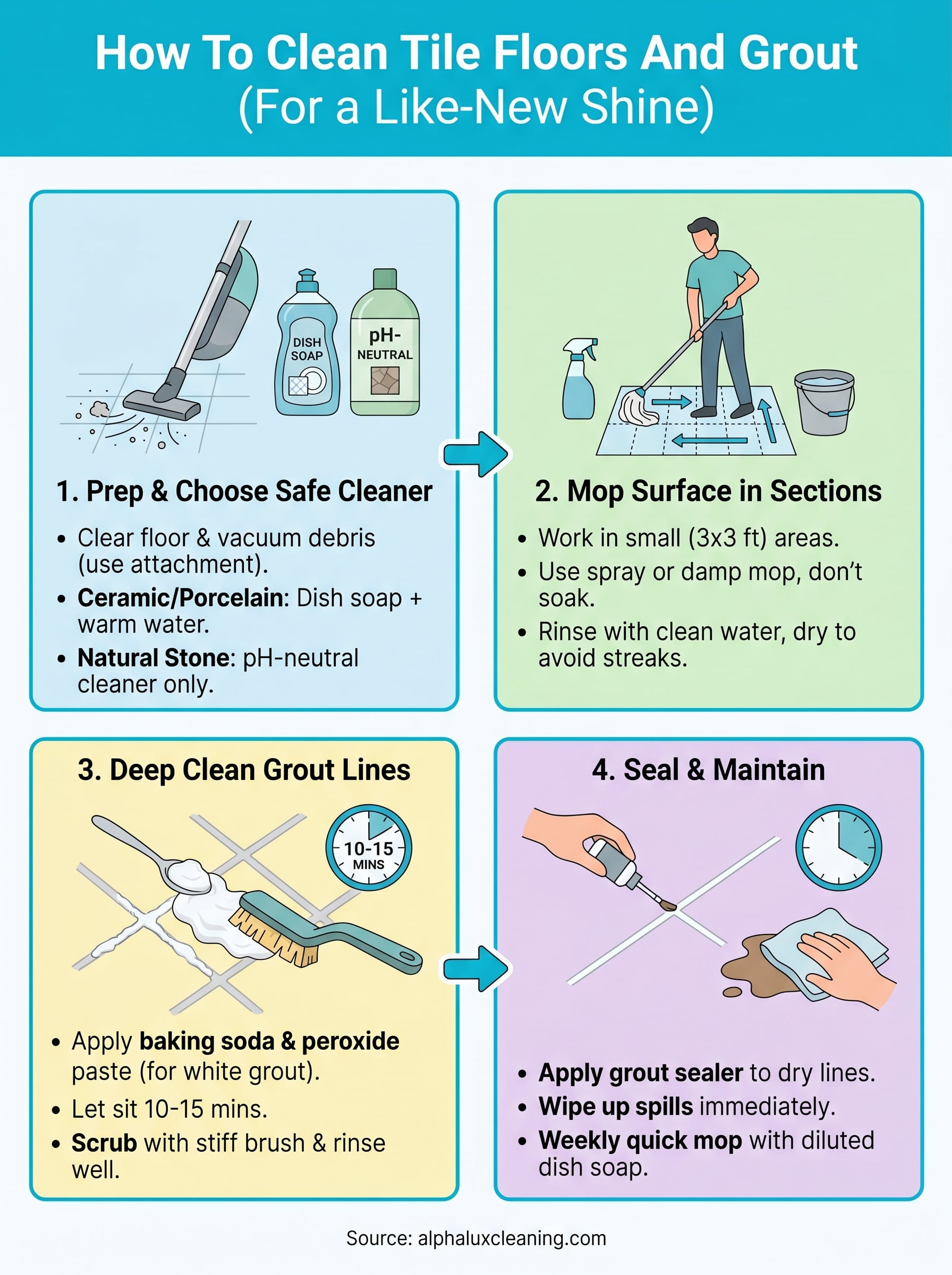 how to clean tile floors and grout infographic