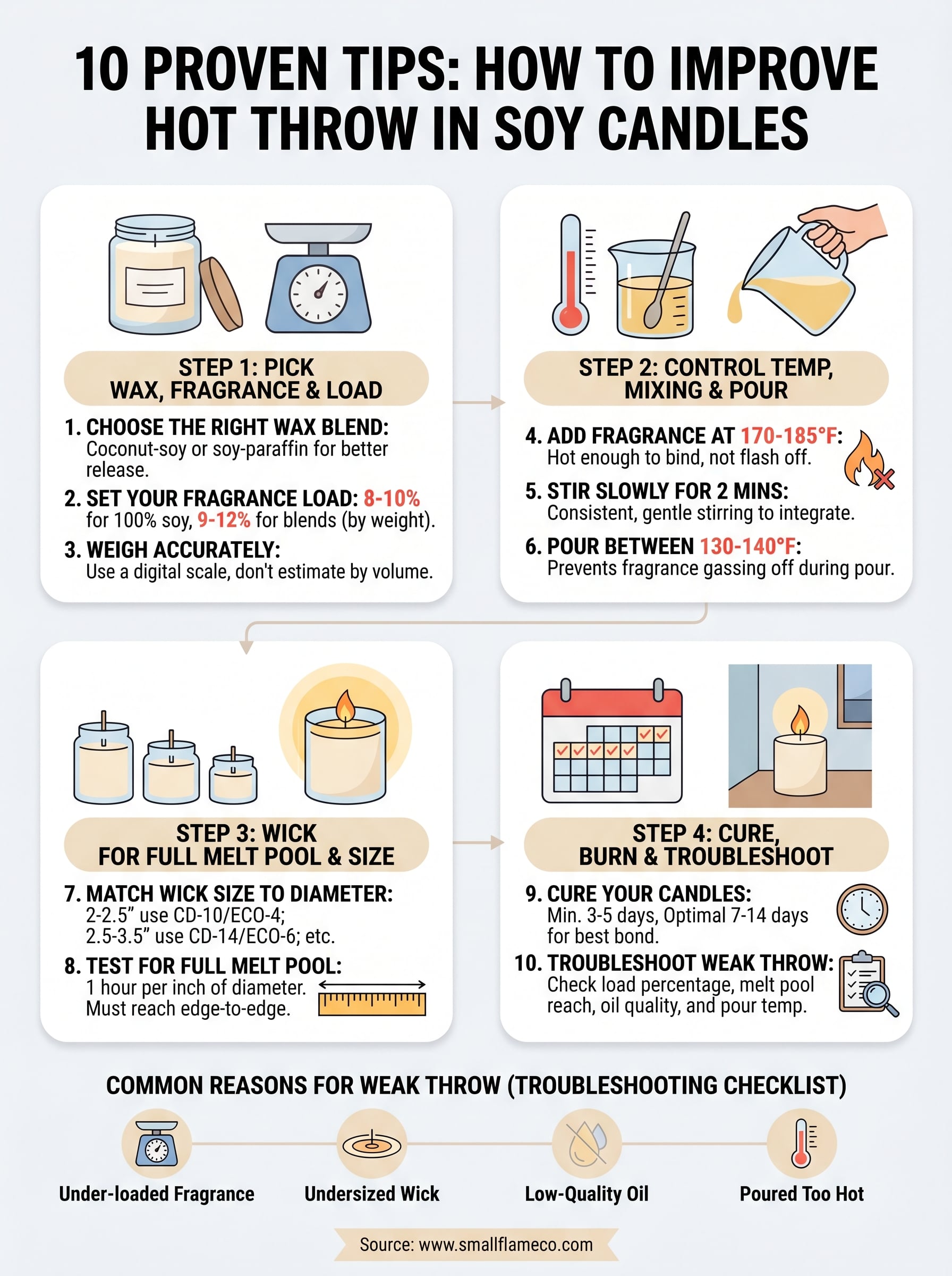 how to improve hot throw in soy candles infographic