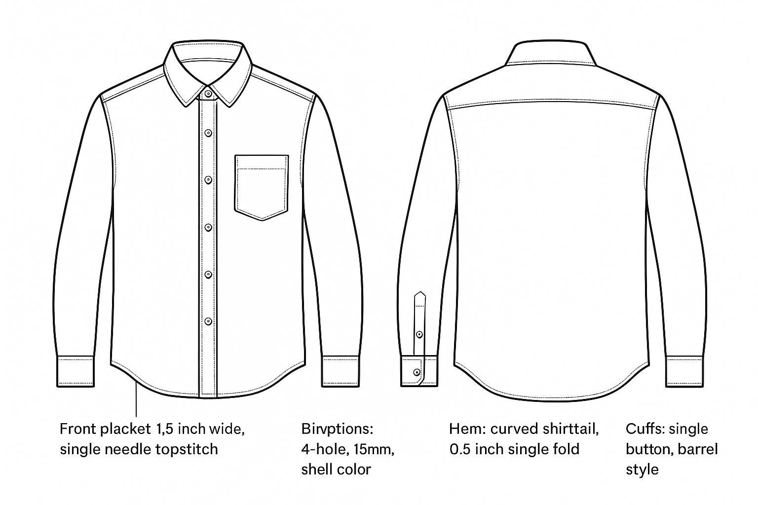 Draw front and back technical flats