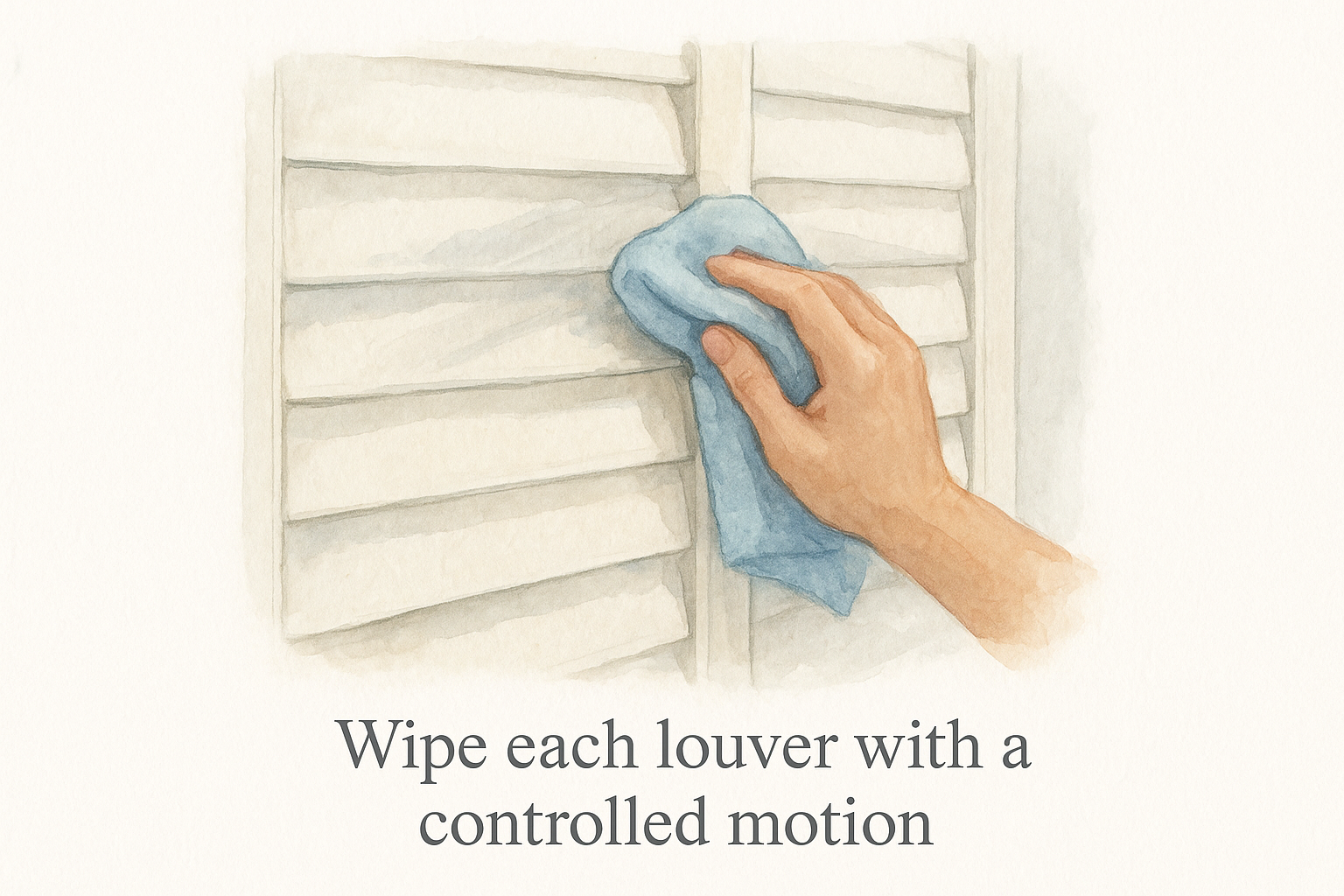 Wipe each louver with a controlled motion