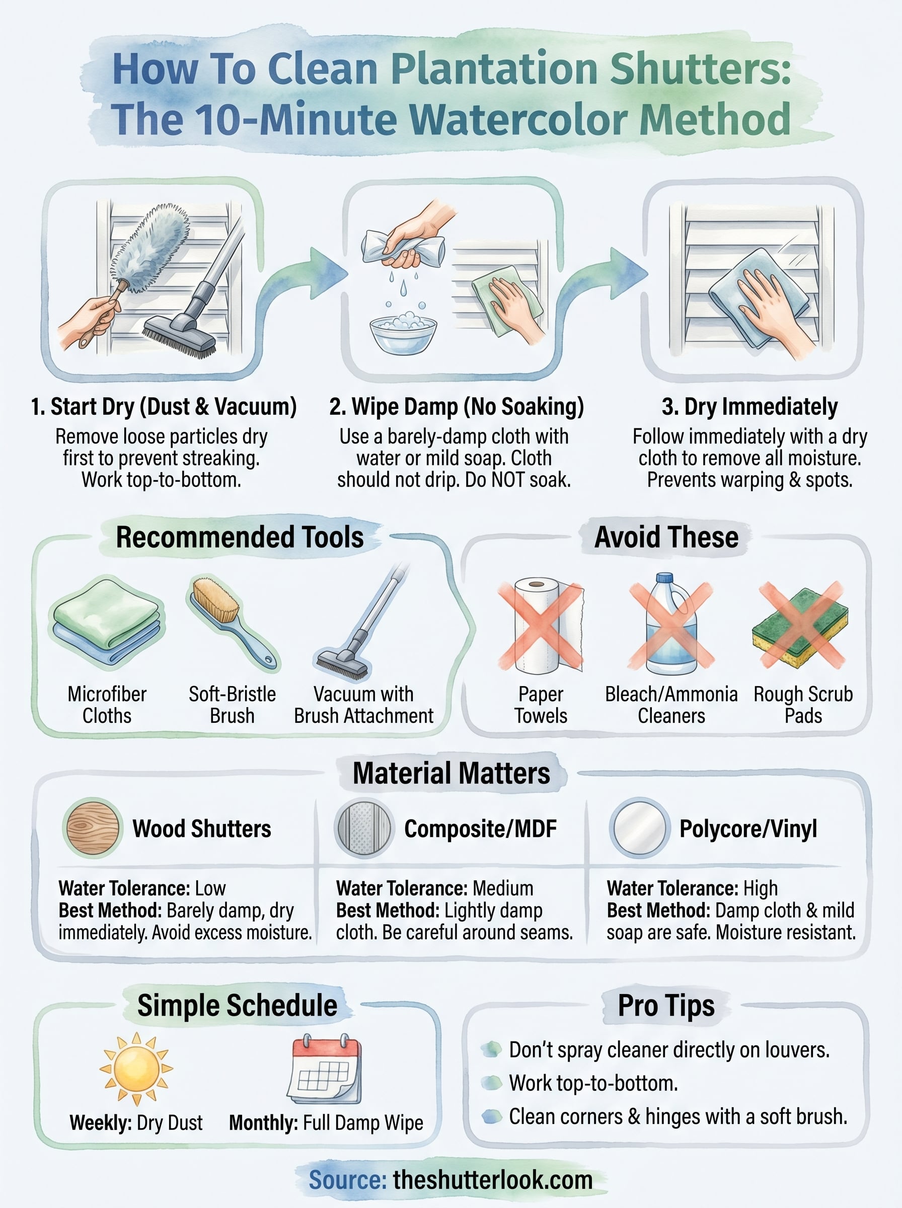 how to clean plantation shutters infographic