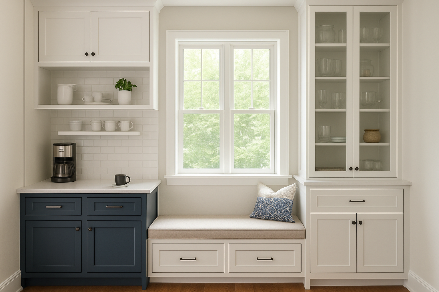 After: Coffee bars, window seats, and display storage