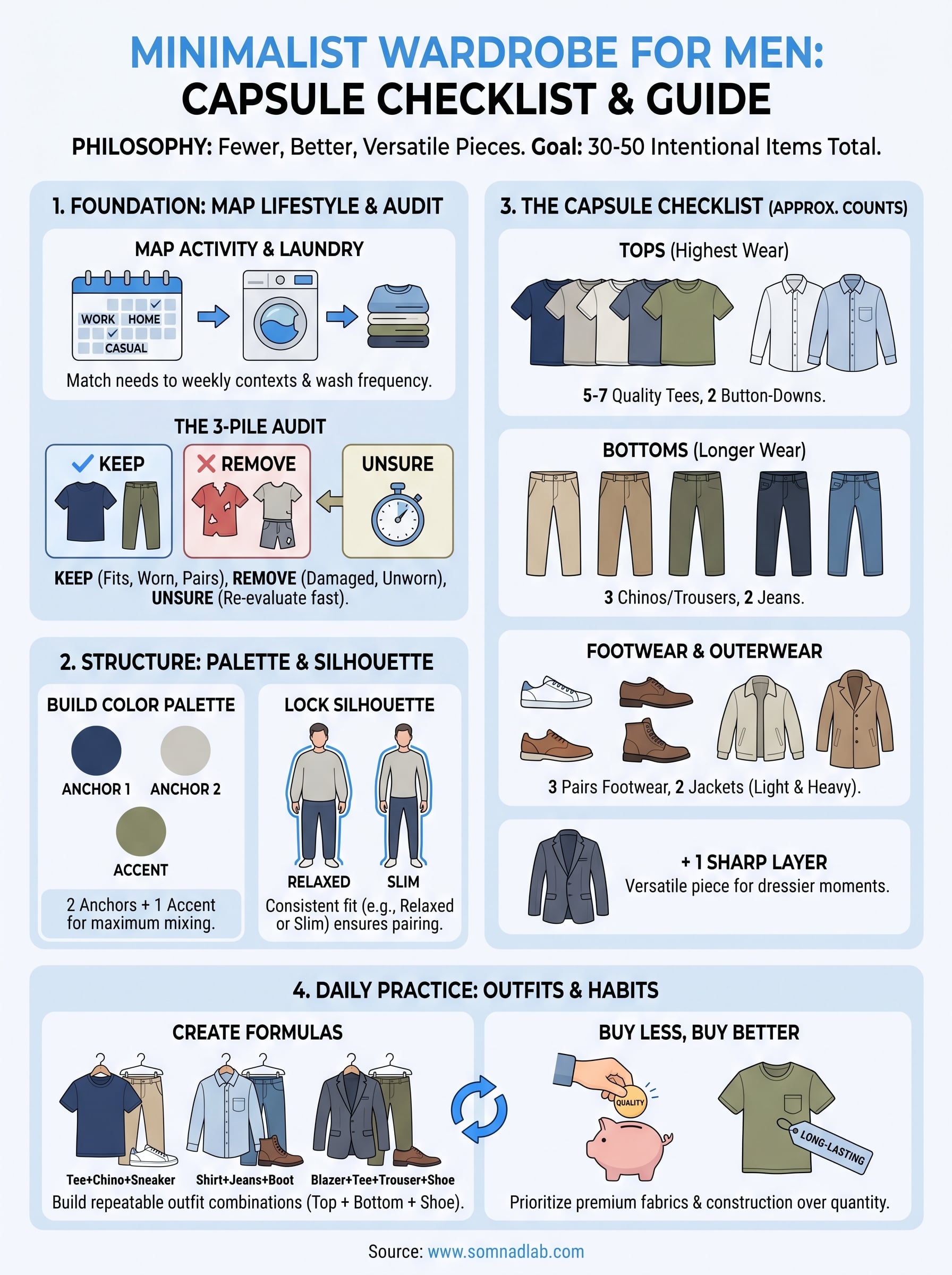 minimalist wardrobe for men infographic