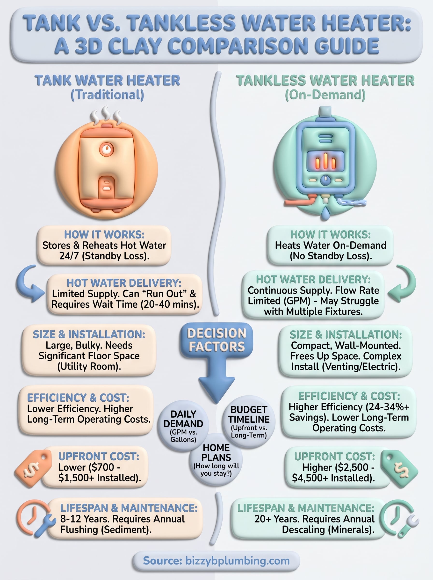 tankless vs tank water heater infographic