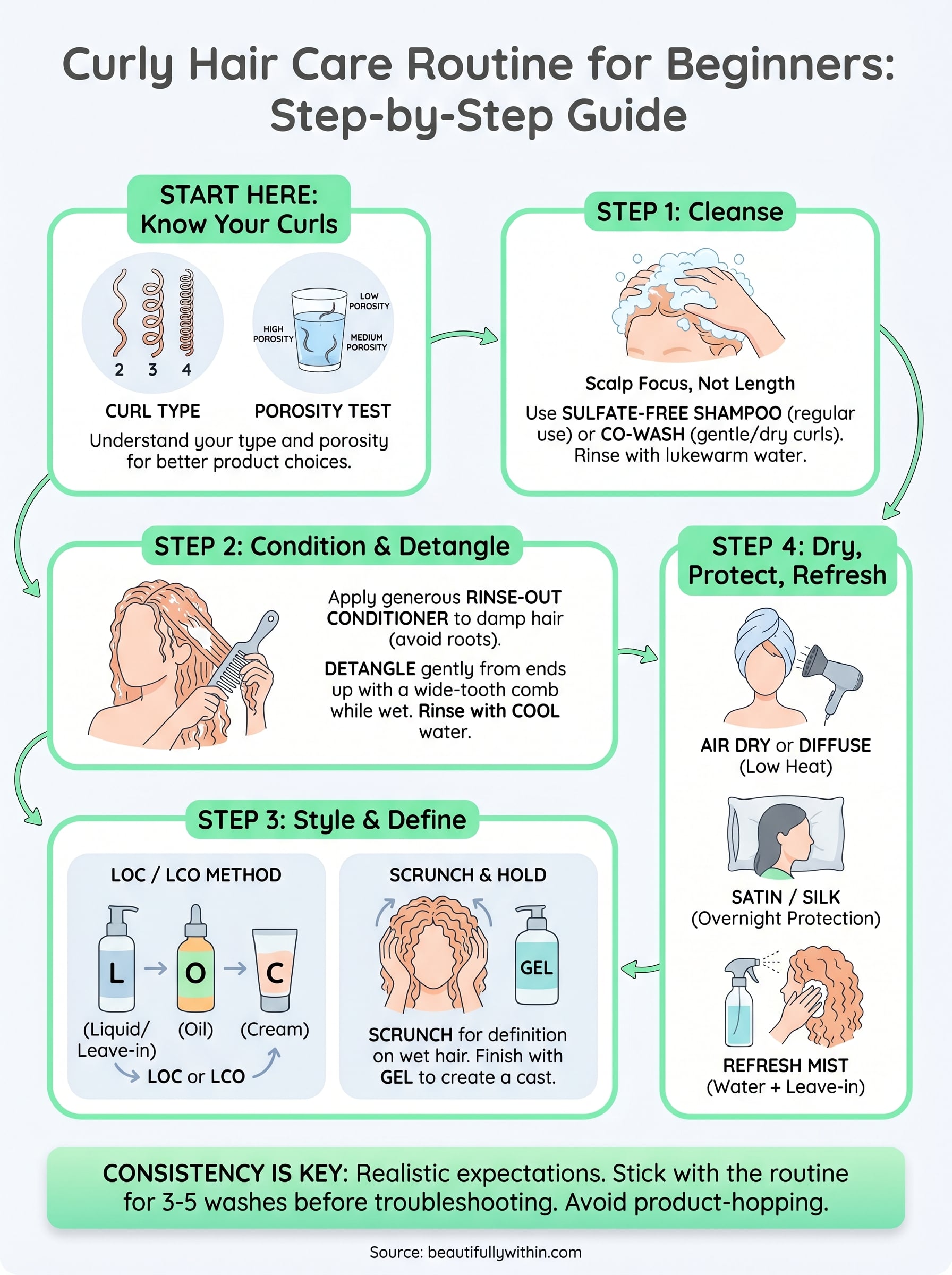 curly hair care routine for beginners infographic