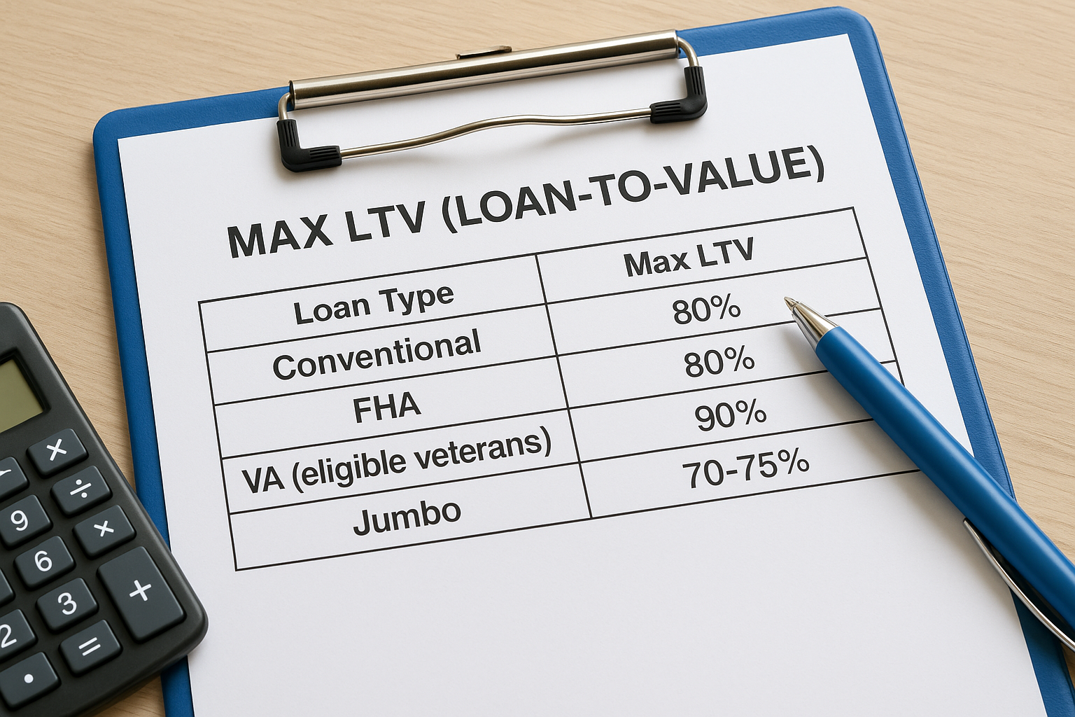 Loan-to-value limits by loan type