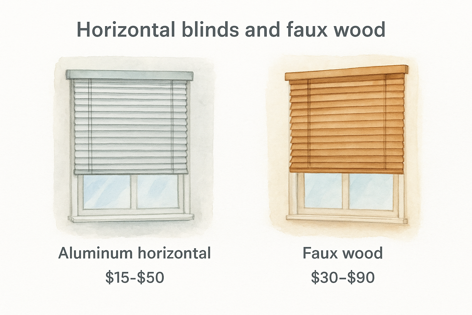Horizontal blinds and faux wood