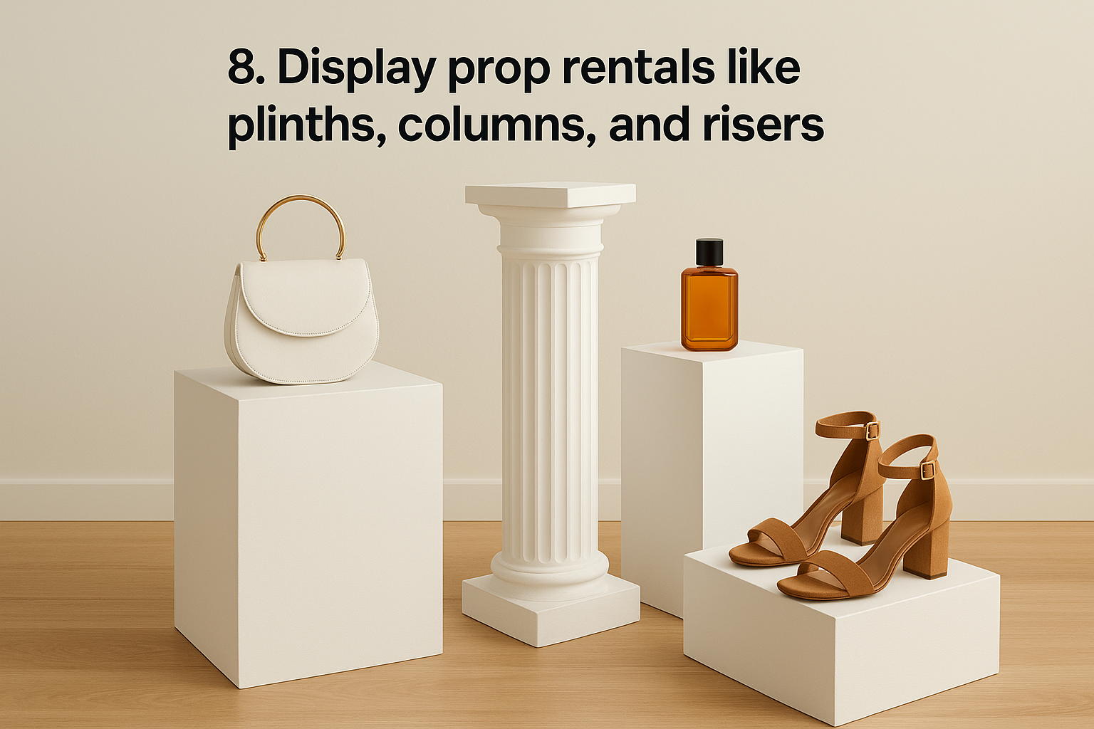 8. Display prop rentals like plinths, columns, and risers