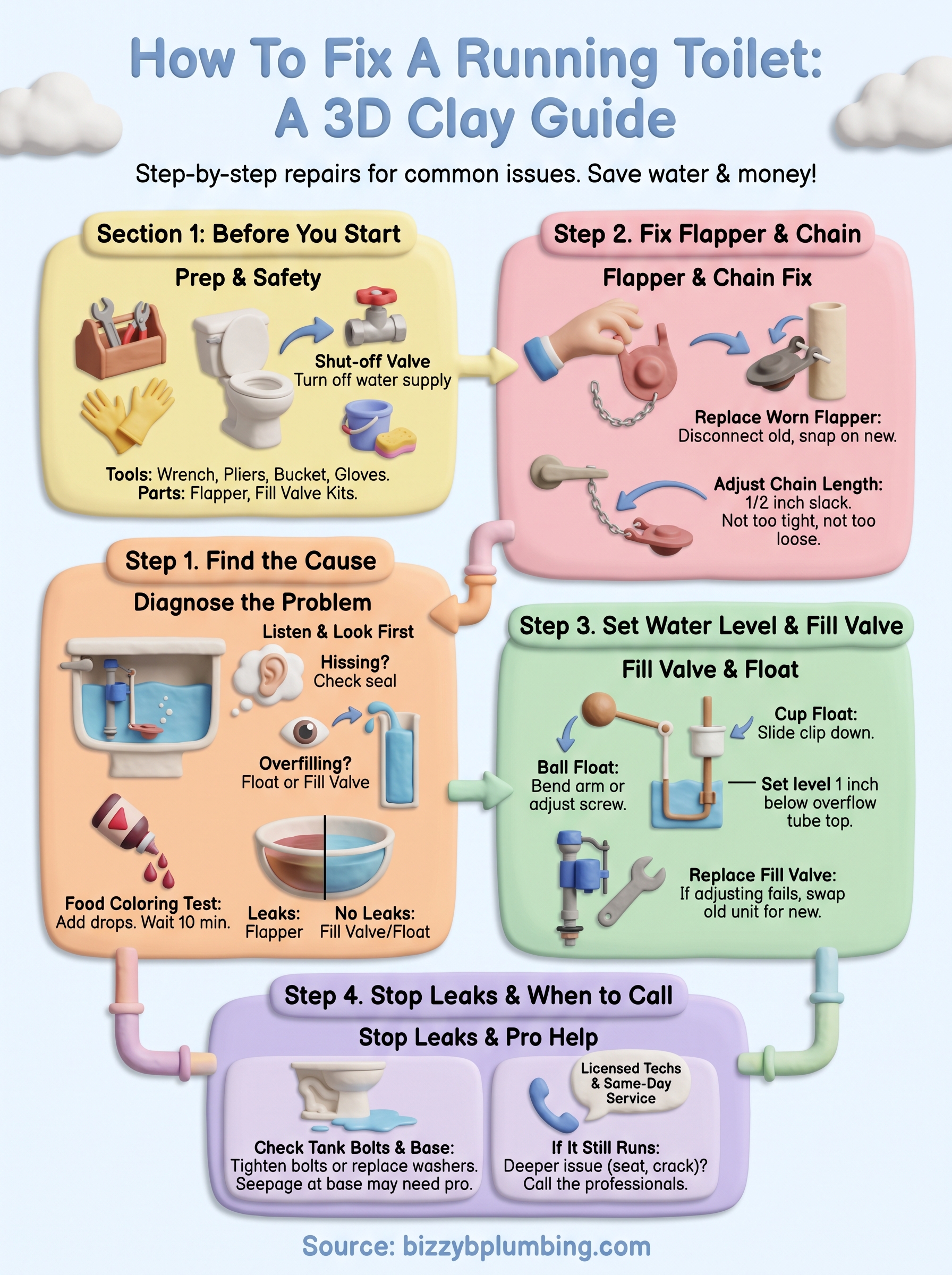 how to fix a running toilet infographic