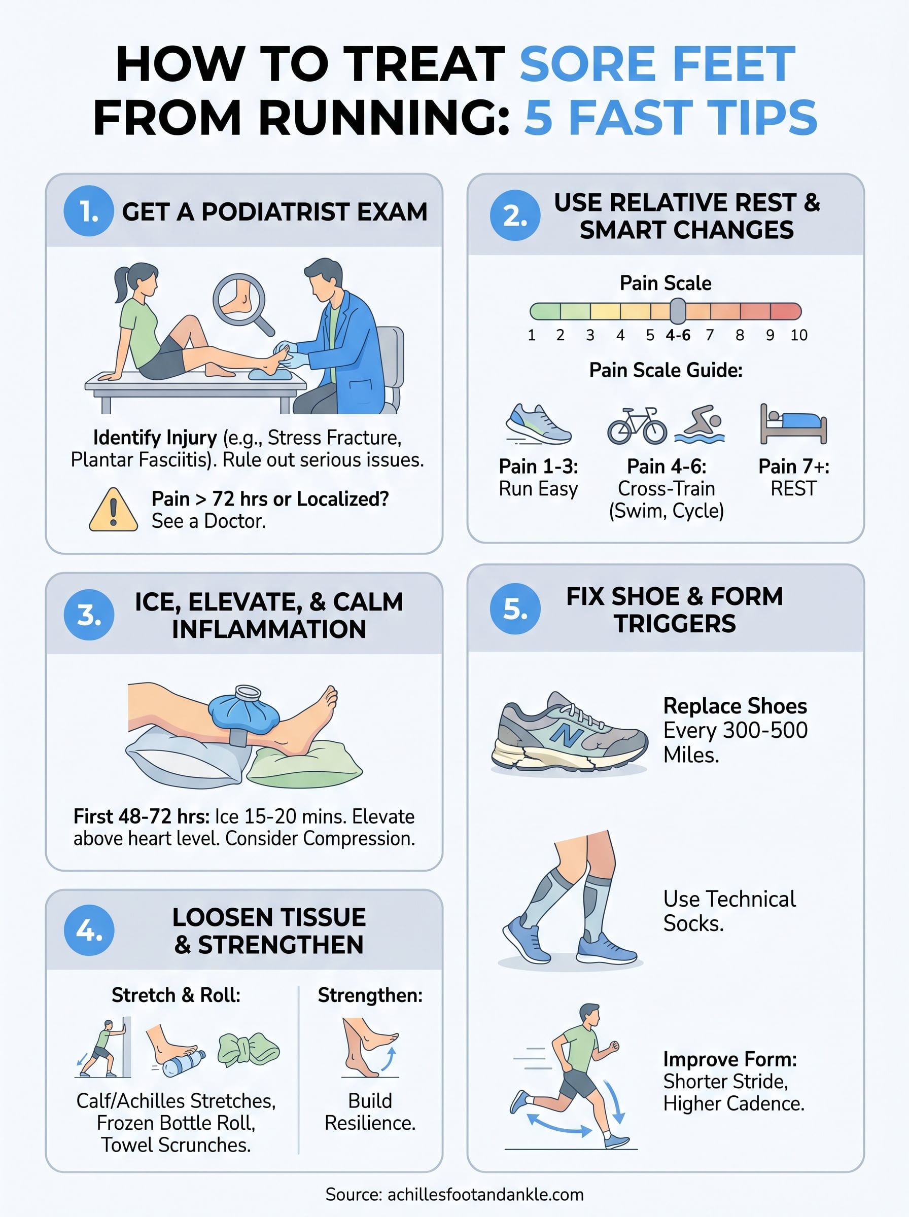 how to treat sore feet from running infographic