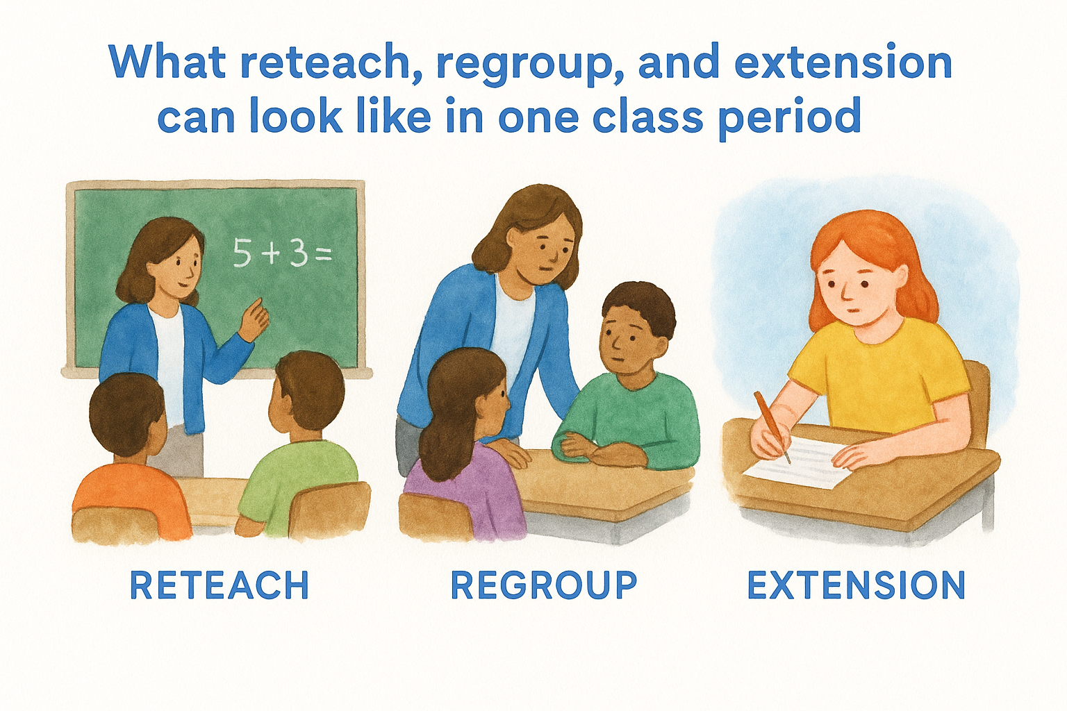 What reteach, regroup, and extension can look like in one class period