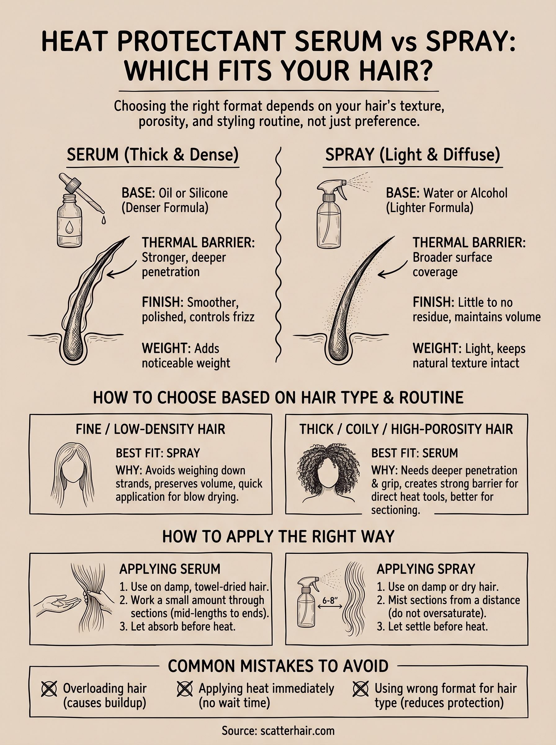 heat protectant serum vs spray infographic
