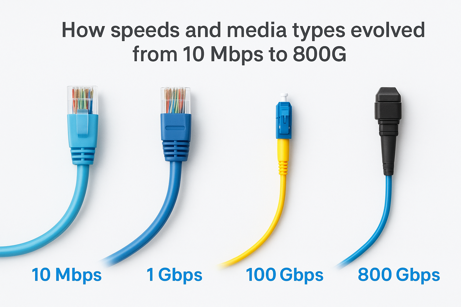 How speeds and media types evolved from 10 Mbps to 800G