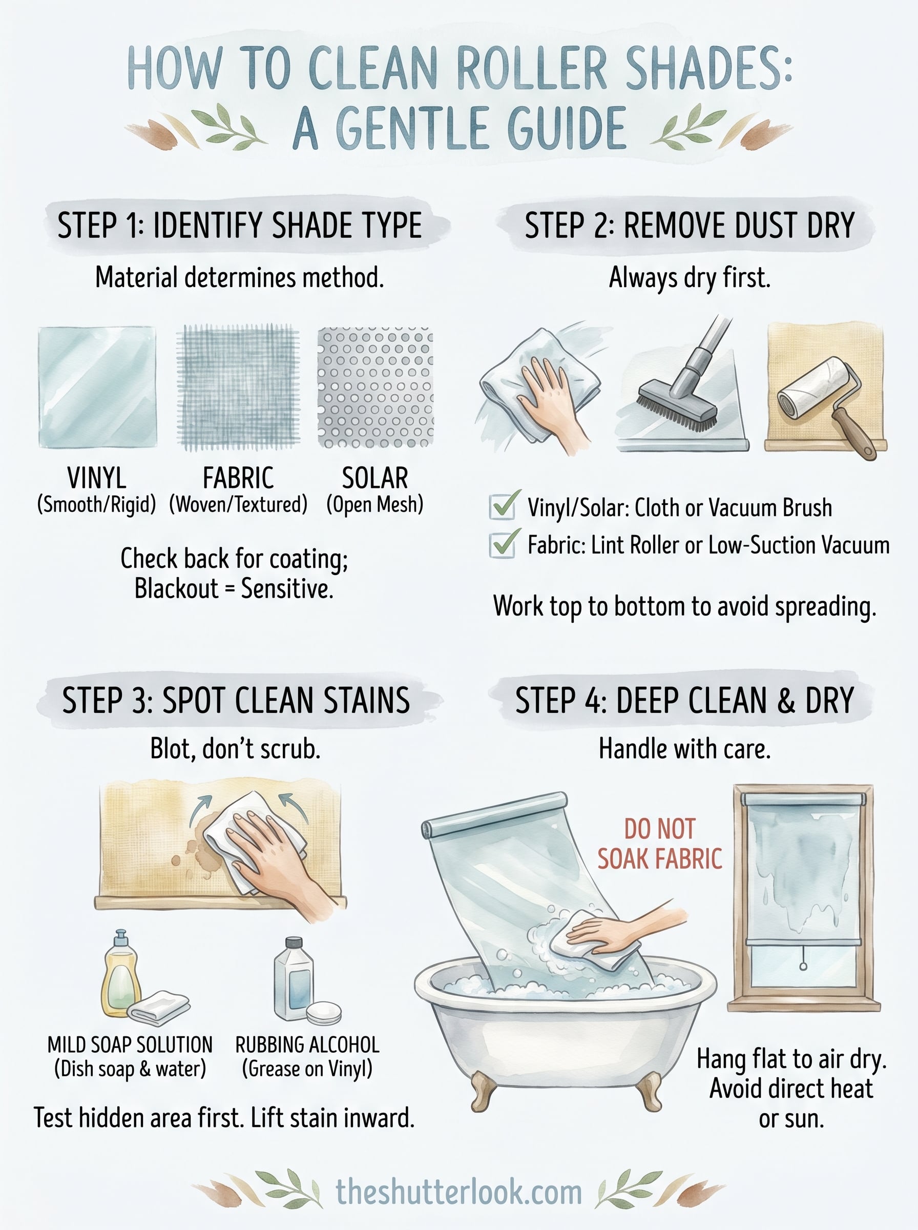how to clean roller shades infographic