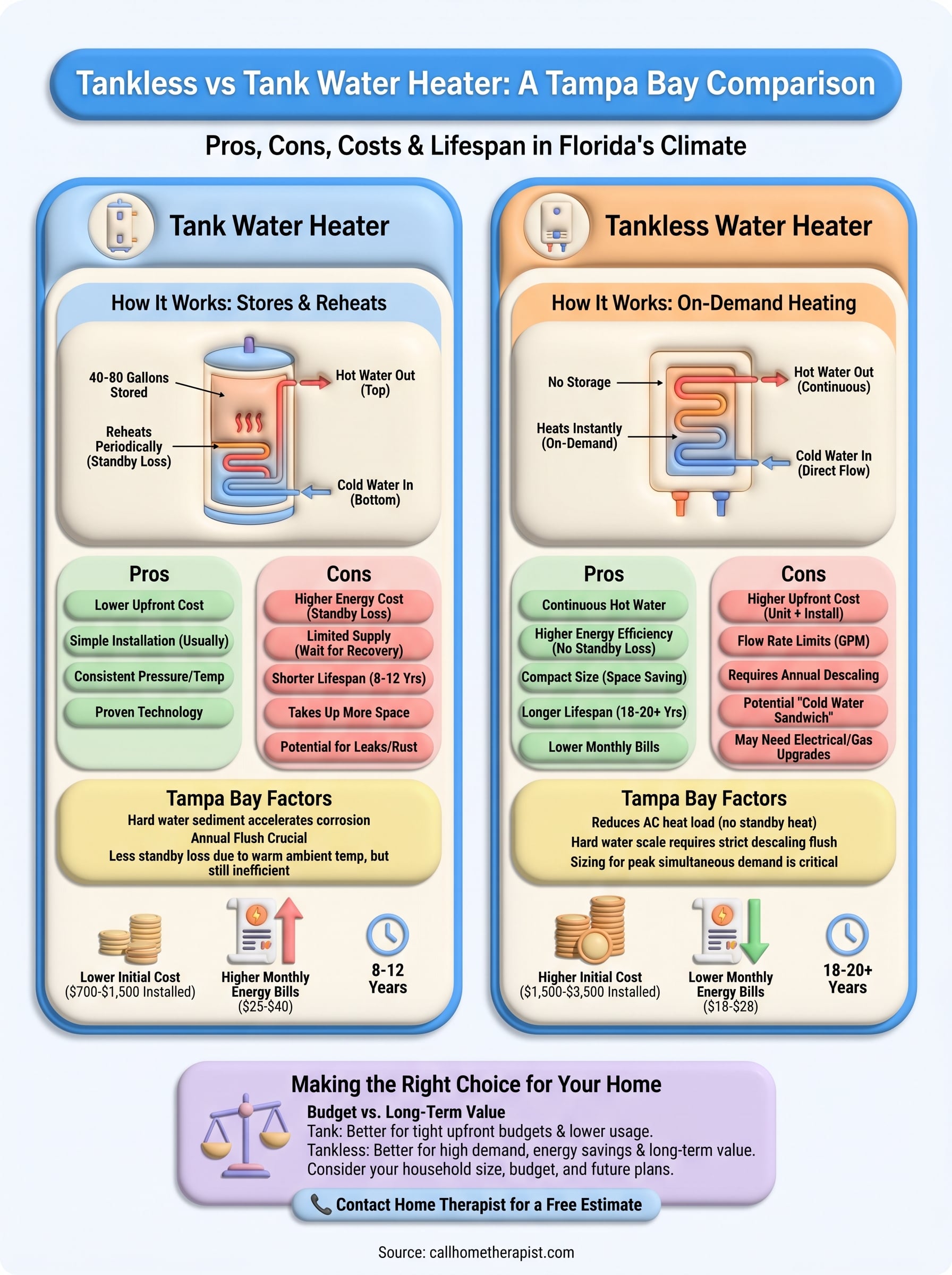tankless vs tank water heater infographic