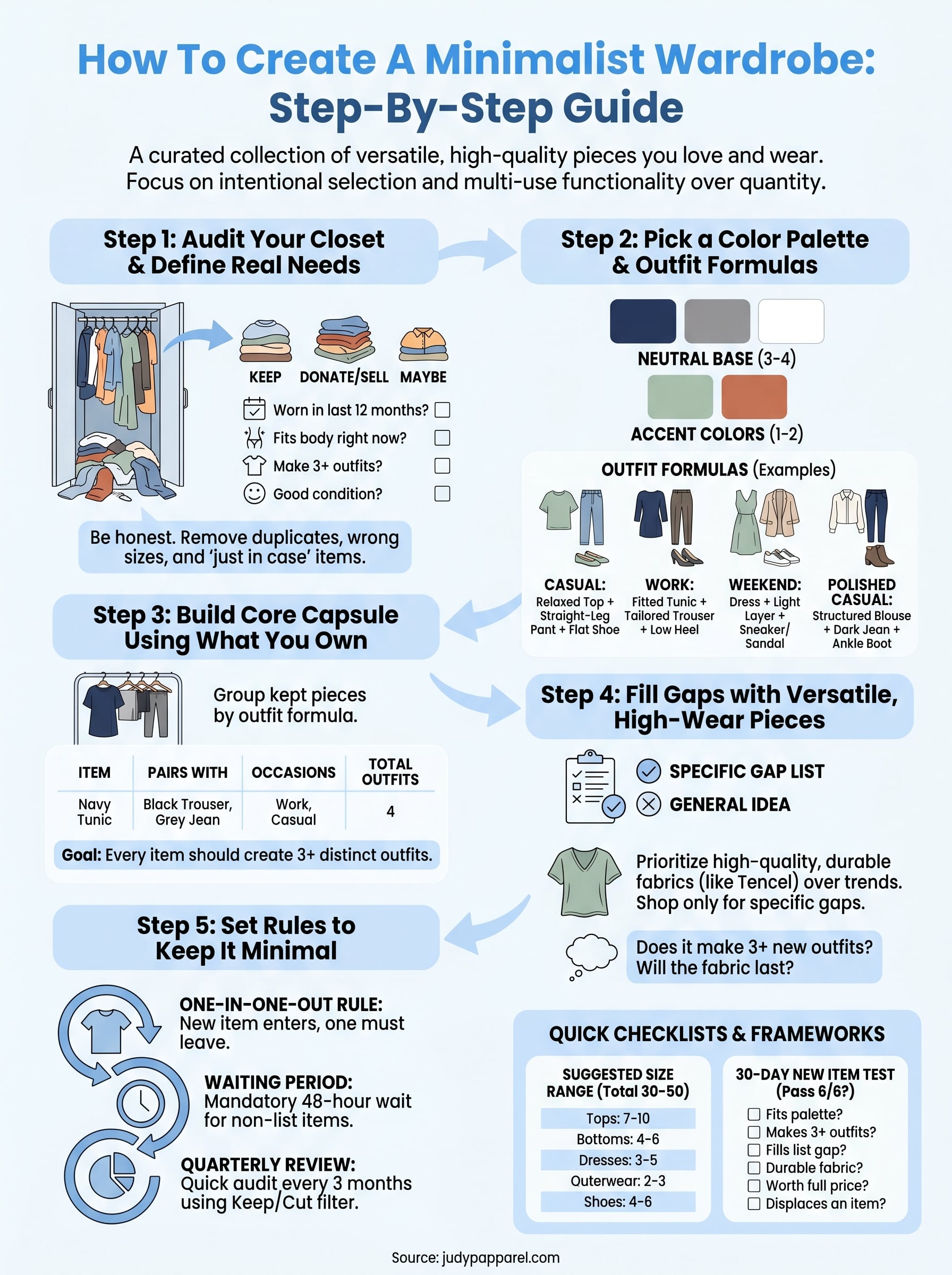 create a minimalist wardrobe infographic