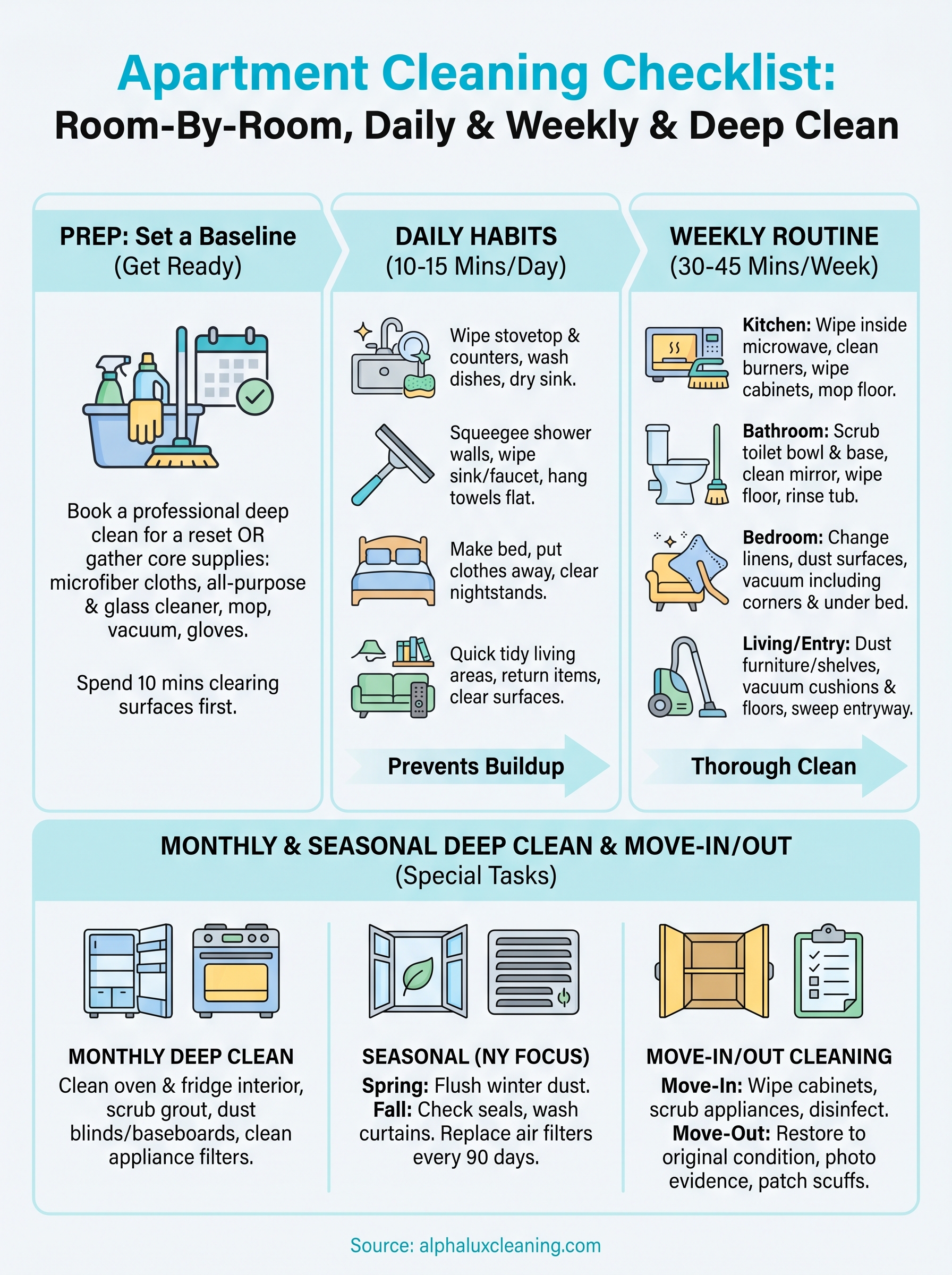 apartment cleaning checklist infographic